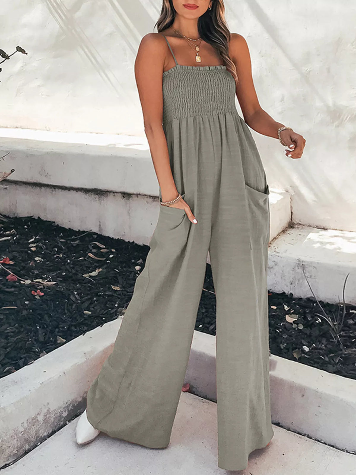 Rooftop Romance Smocked Wide Leg Jumpsuit