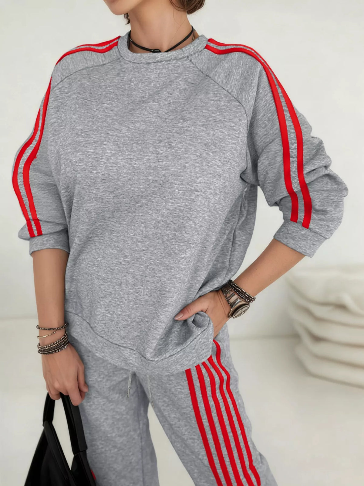 Downtown Muse Striped Sweatshirt & Pants Set