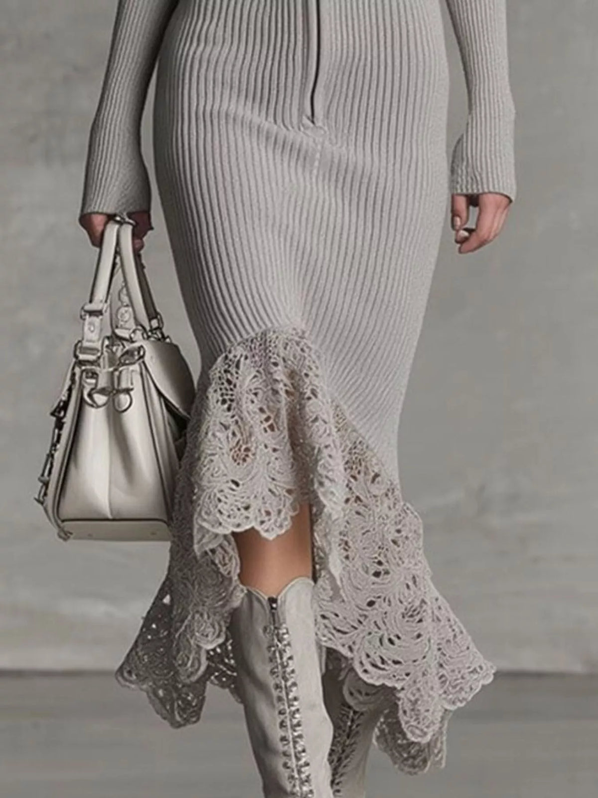 Harbor Lace Hood Ribbed Midi Dress