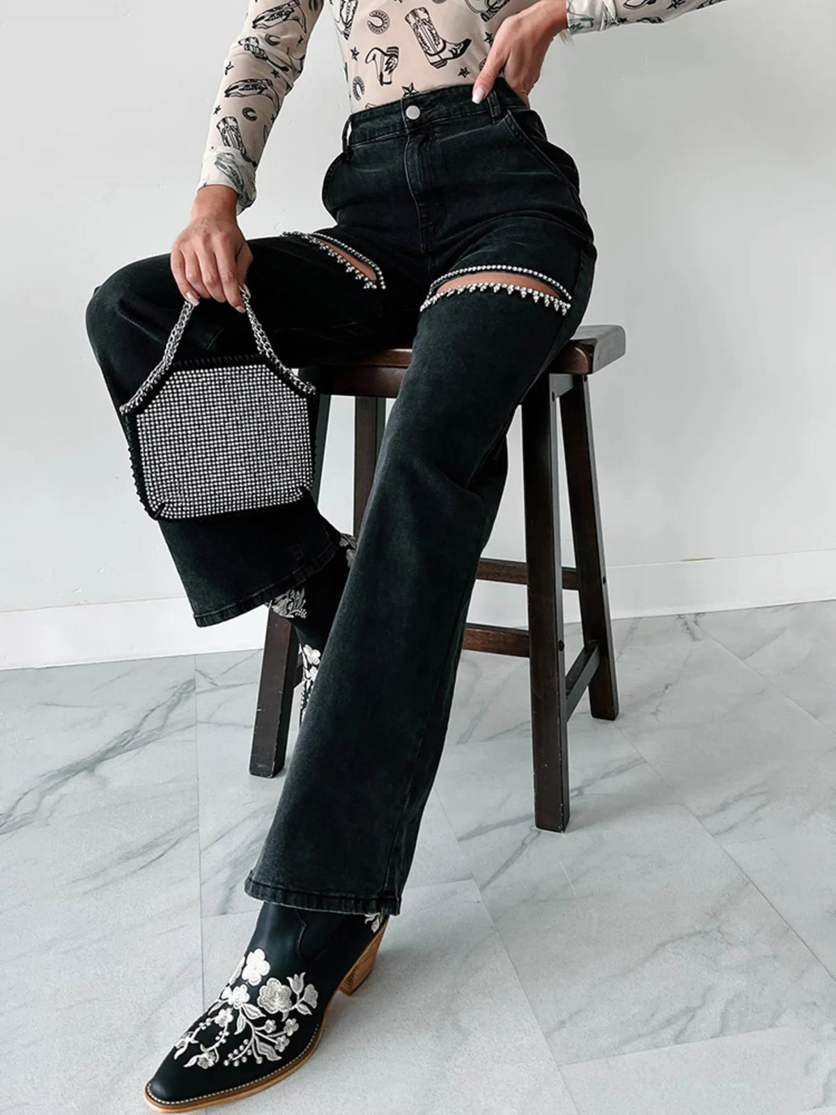 Downtown Drift Distressed Wide-Leg Jeans