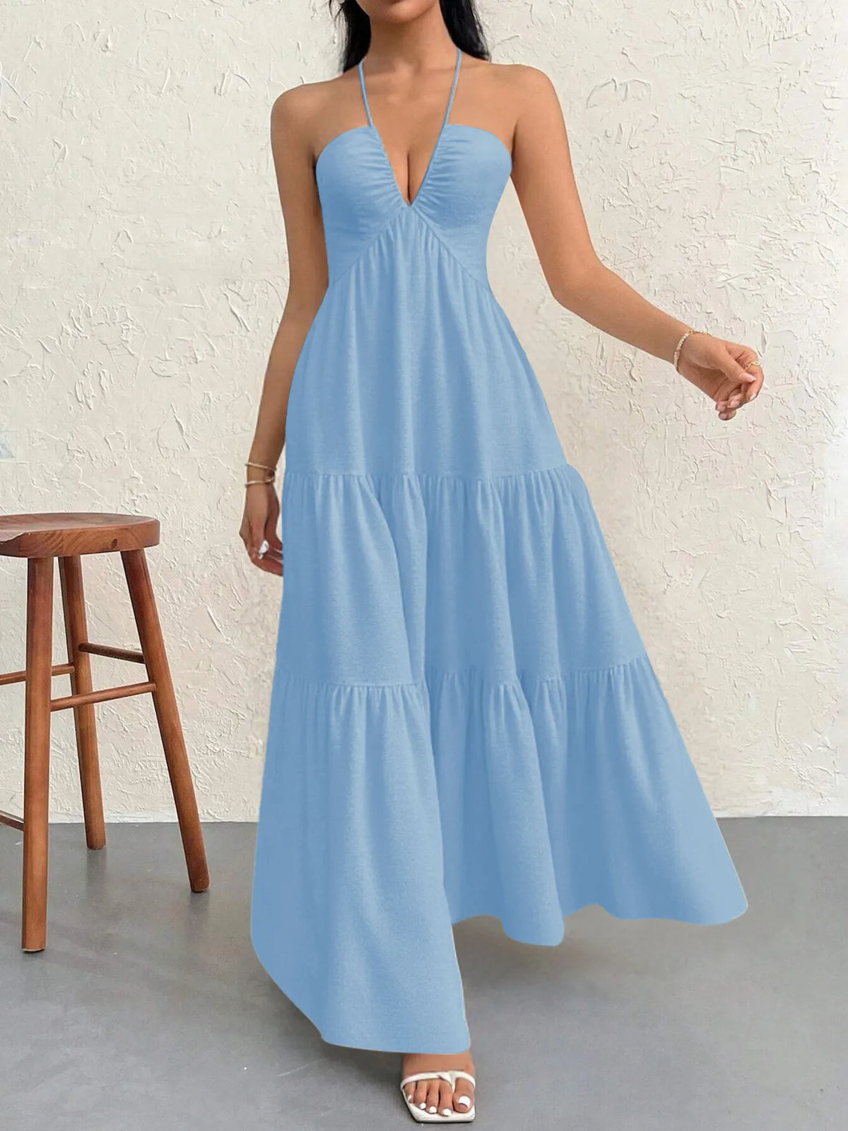 Coastal Muse Halter Neck Tiered Dress