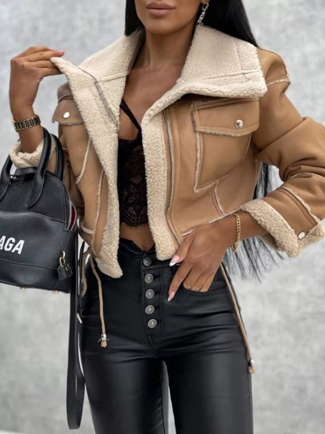 Ridge Contrast Sherpa Cropped Jacket