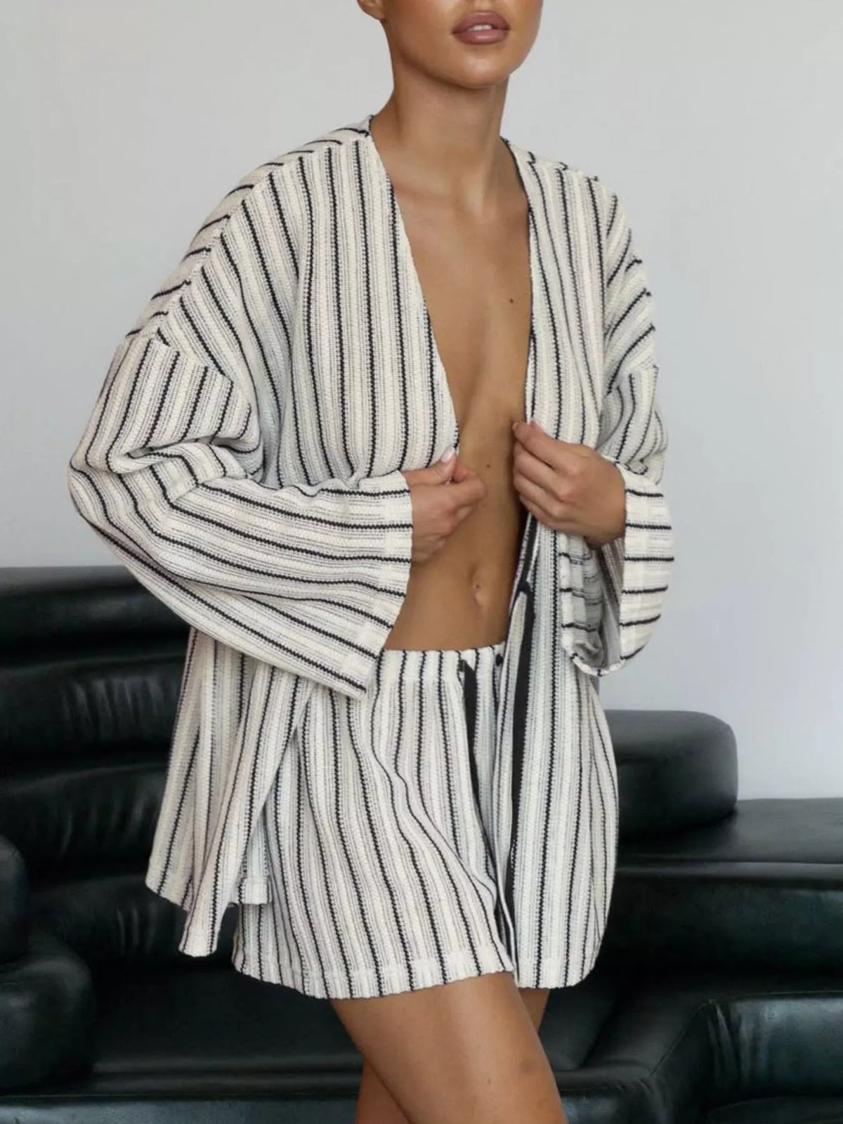 Sunday Muse Striped Tied Top & Shorts Set