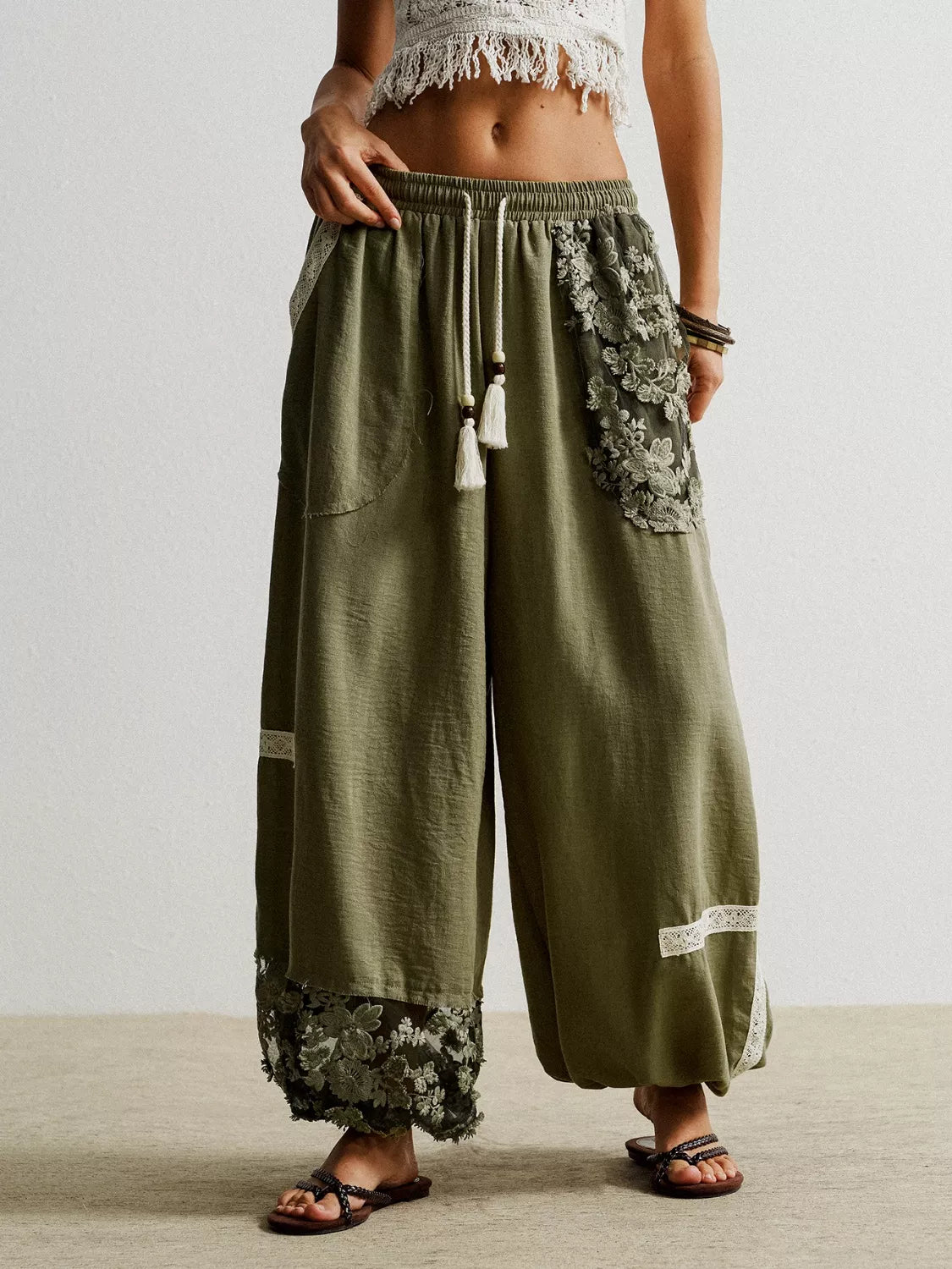Bohemian Grace Lace Detail Harem Pants