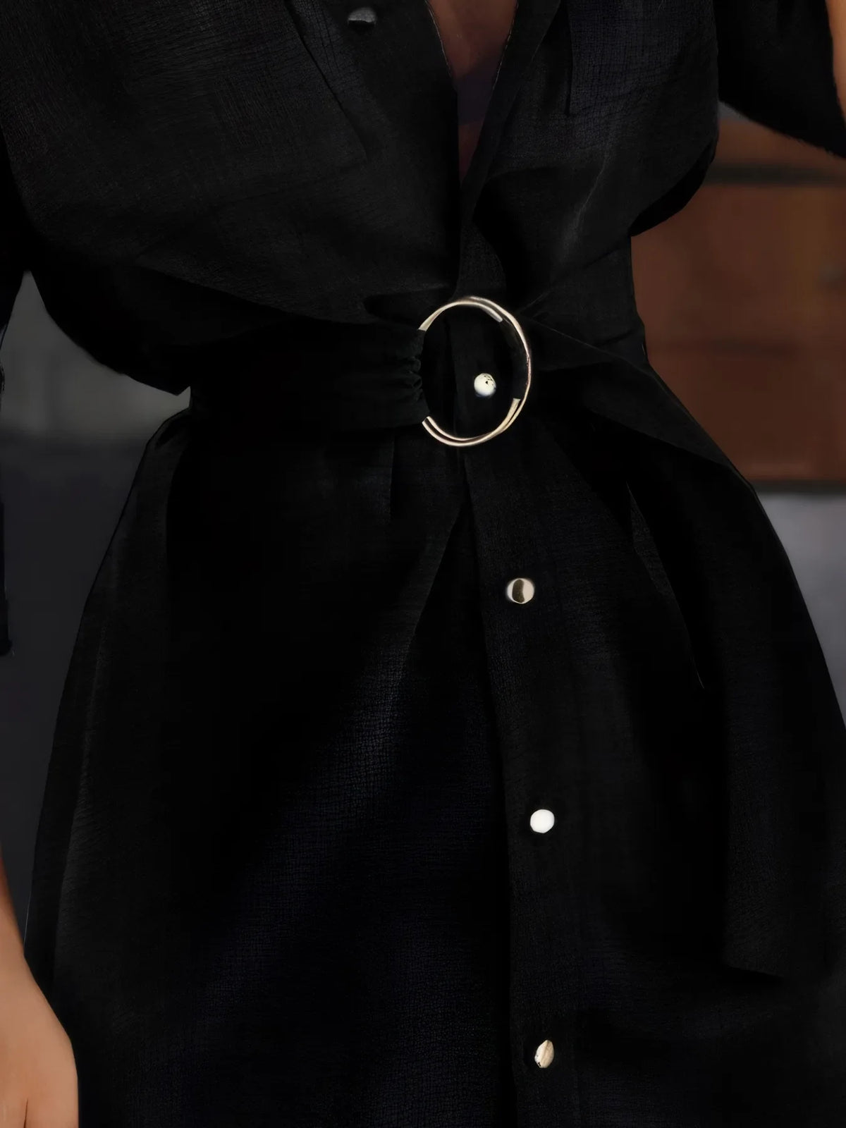 City Classic Button-Front Belted Shirt Dress