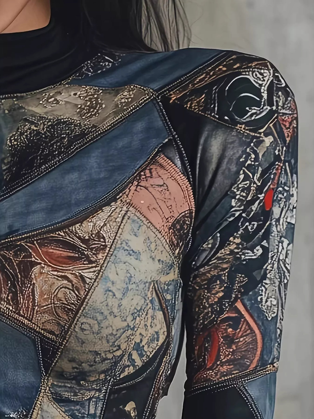 Skyline Siren Patchwork Printed Long Sleeve T-Shirt