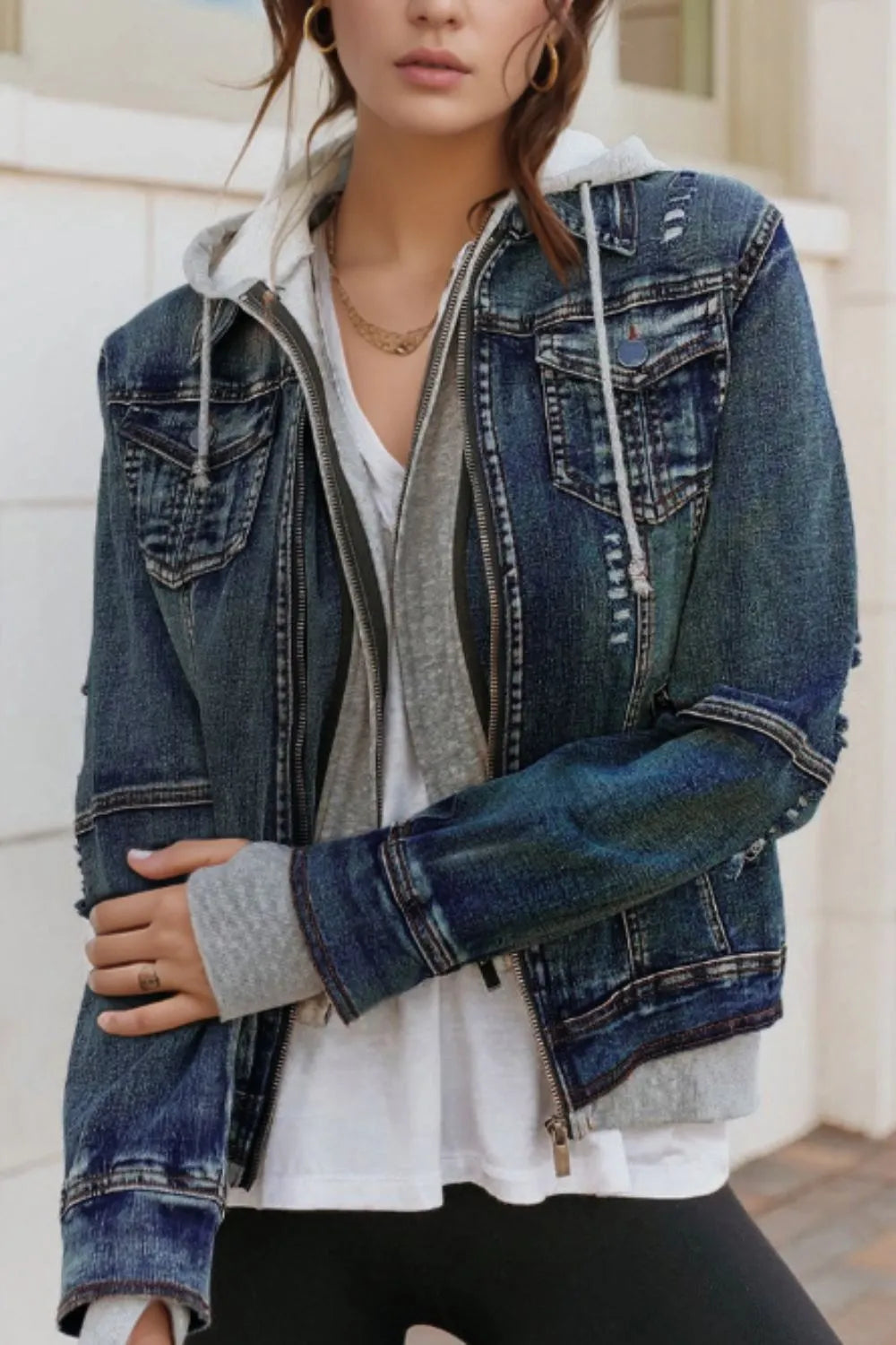 Brooklyn Layers Hooded Denim Jacket