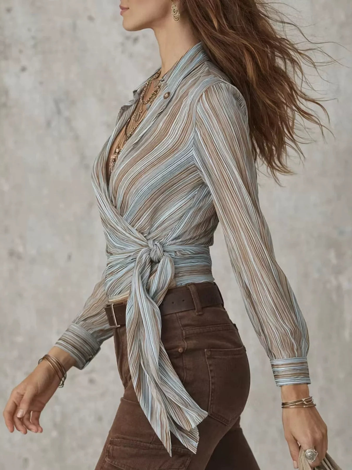 Gallery Girl Striped Wrap Shirt with Tie-Front