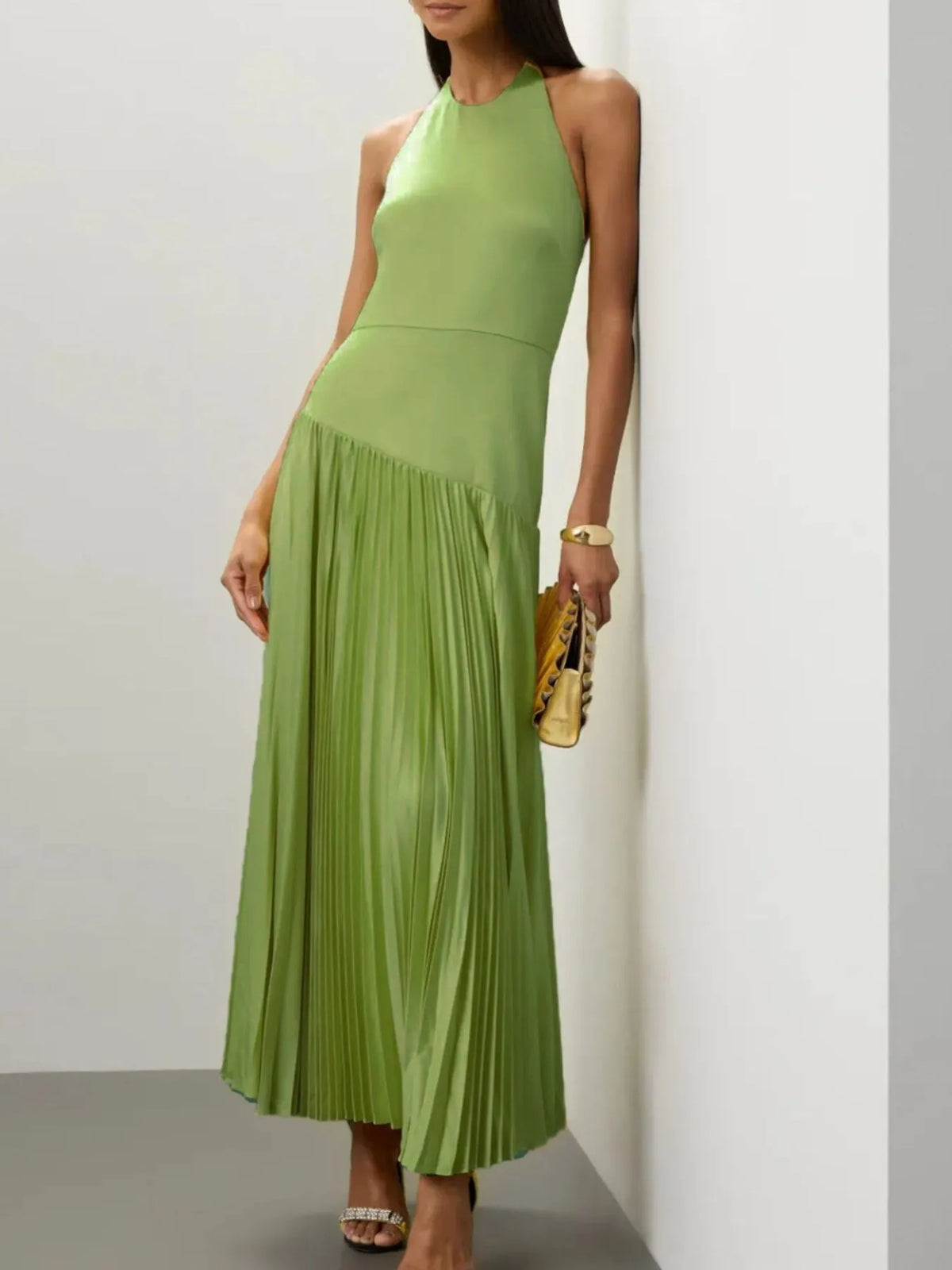 Modern Muse Pleated Halter Maxi Dress