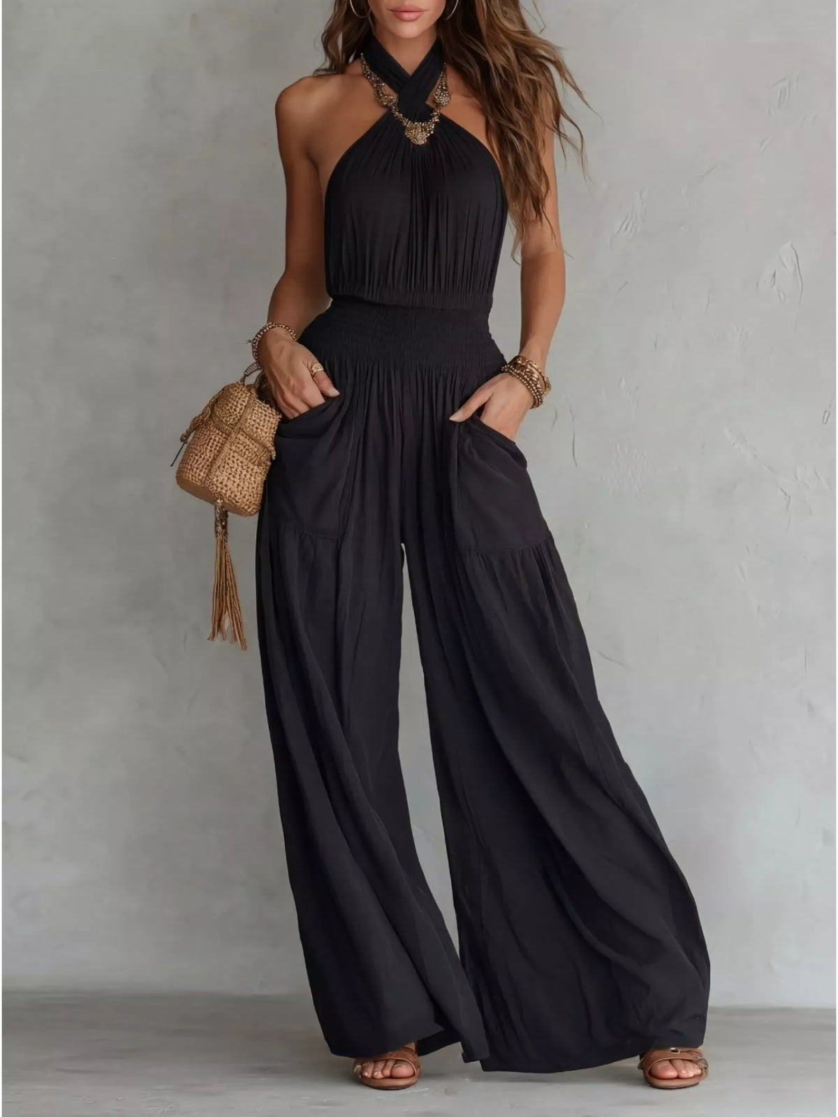 Waterfront Chic Halter Neck Wide-Leg Jumpsuit