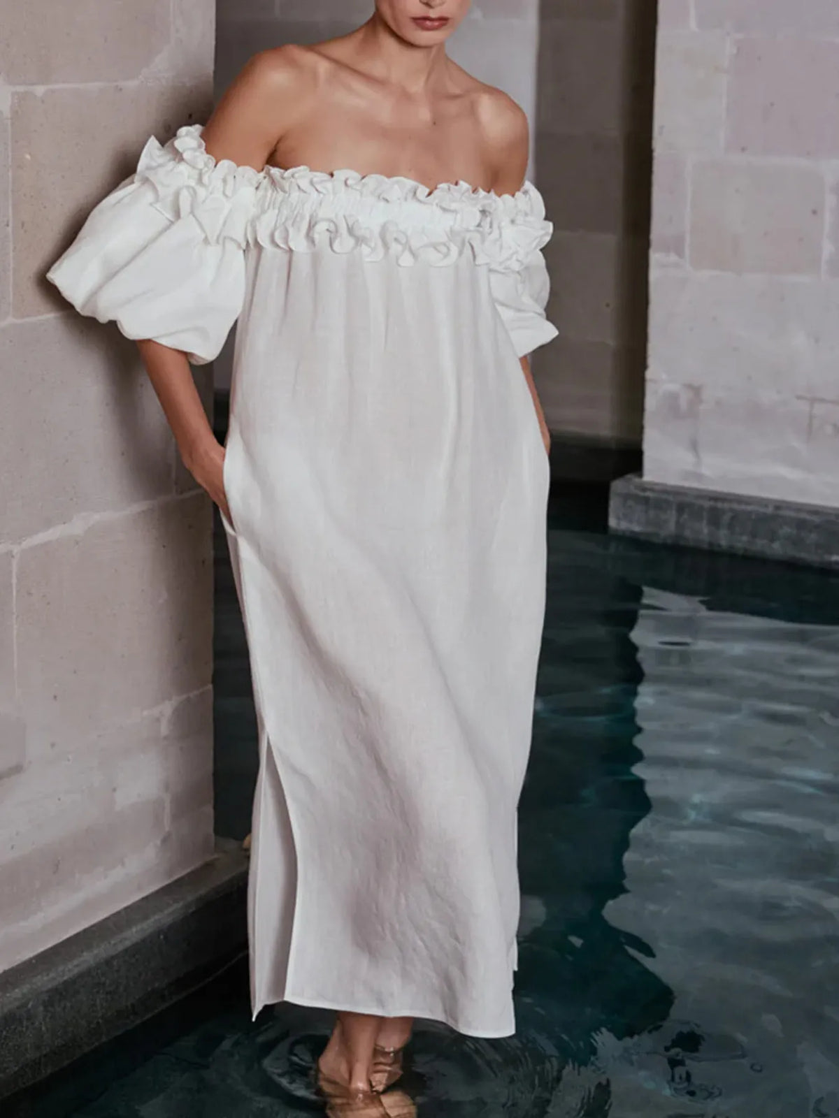 Santorini Sunset Off-Shoulder Dress