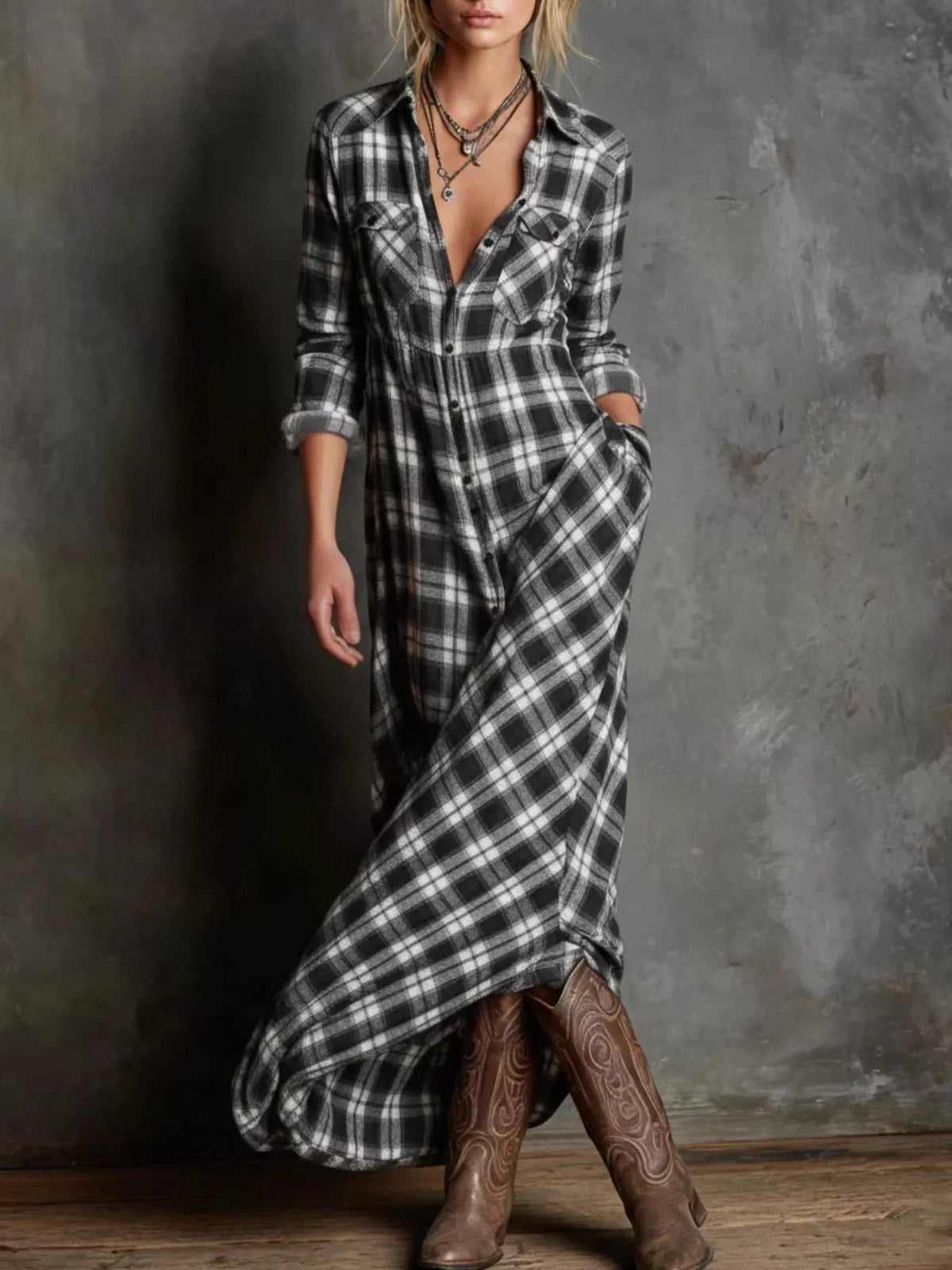 Heritage Flow Plaid Button-Down Dress
