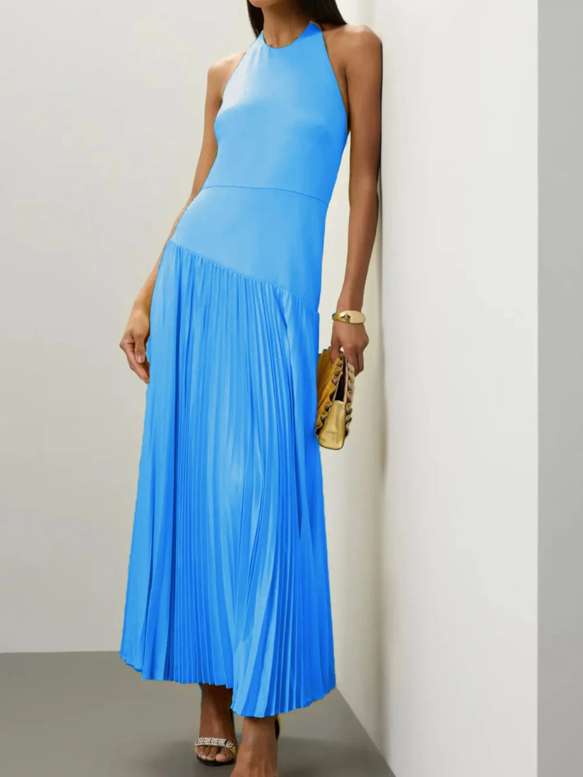 Modern Muse Pleated Halter Maxi Dress