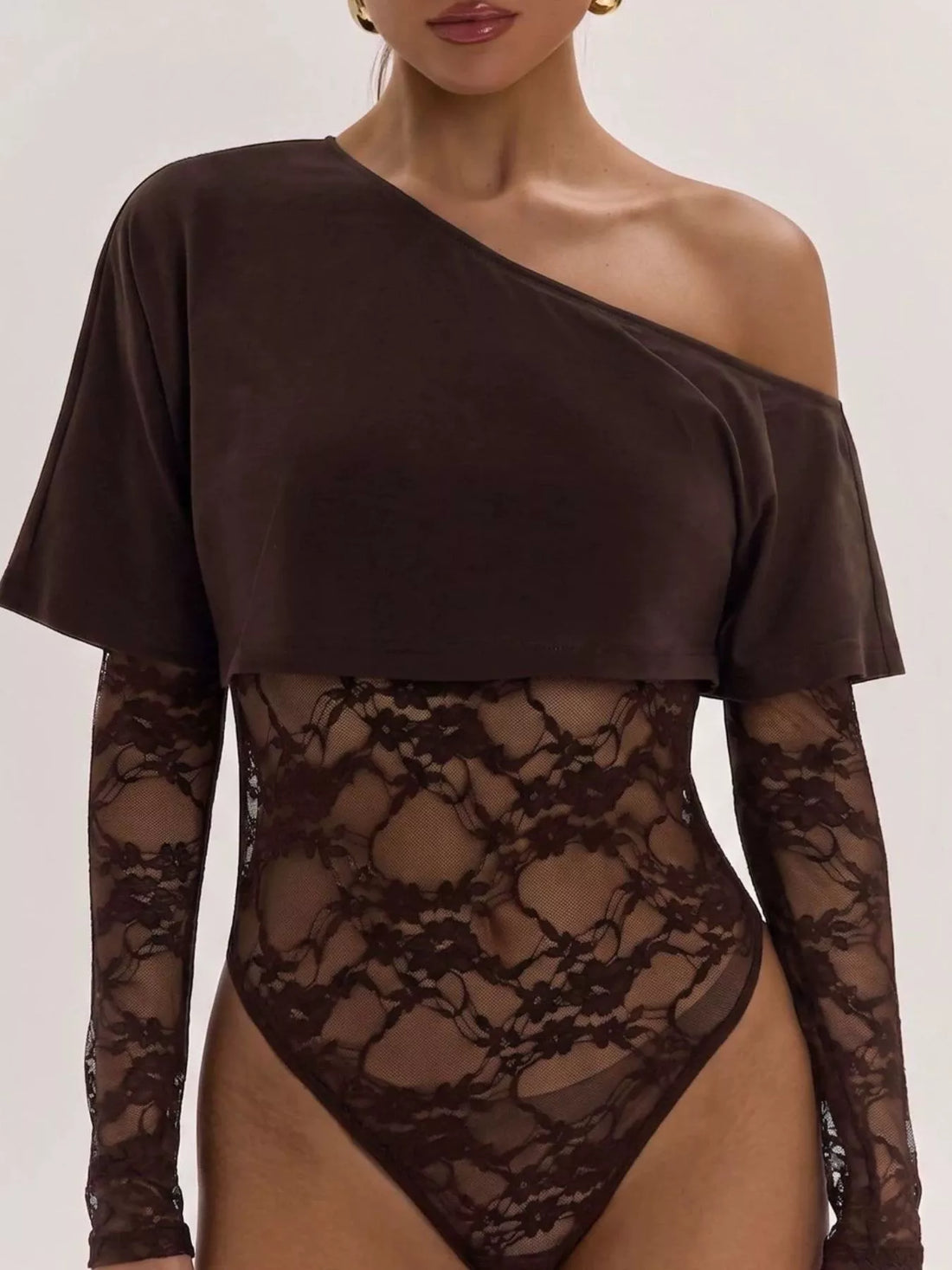 City Society One-Shoulder Lace Bodysuit
