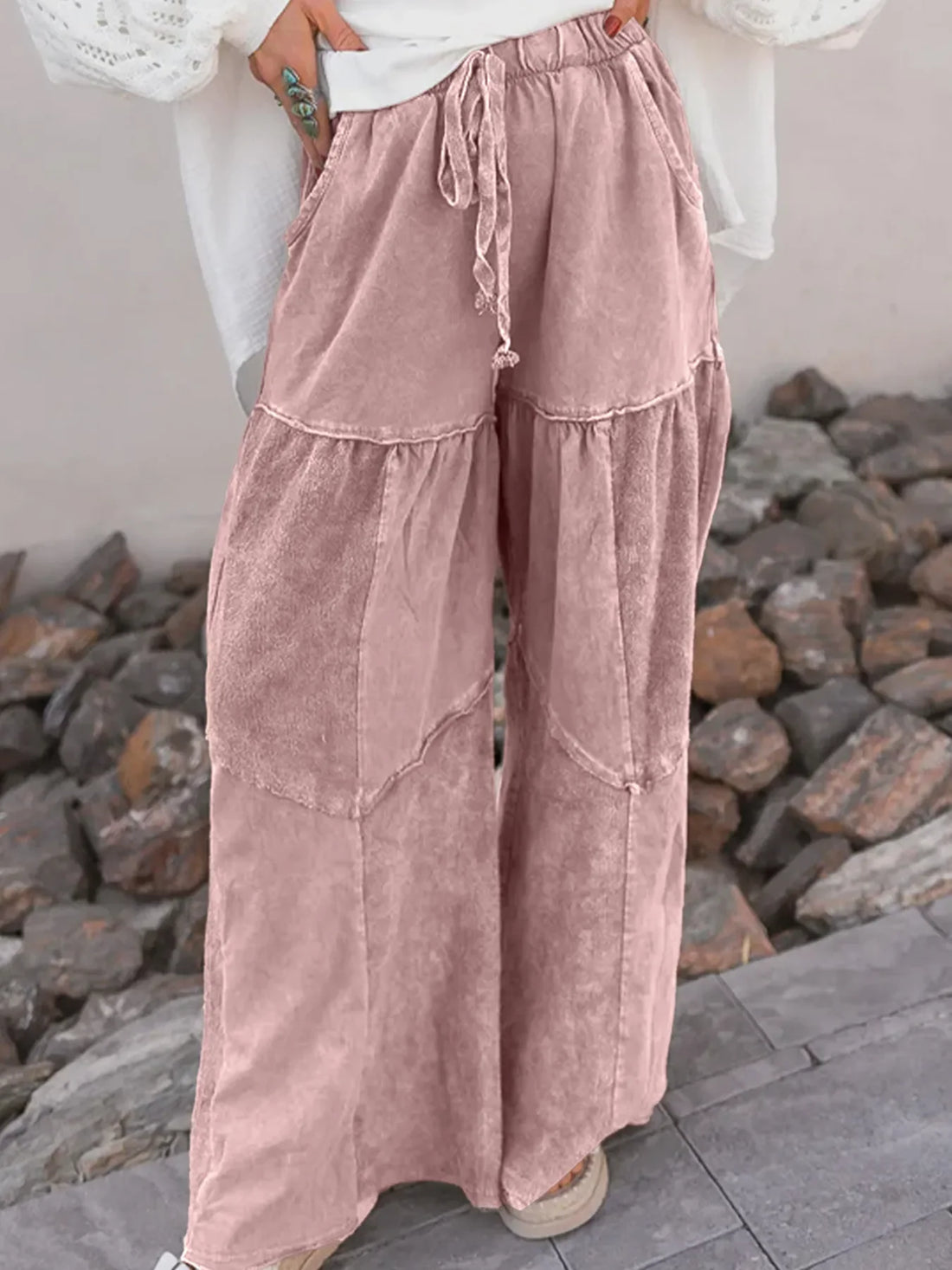 City Ease Wide Leg Patchwork Pants