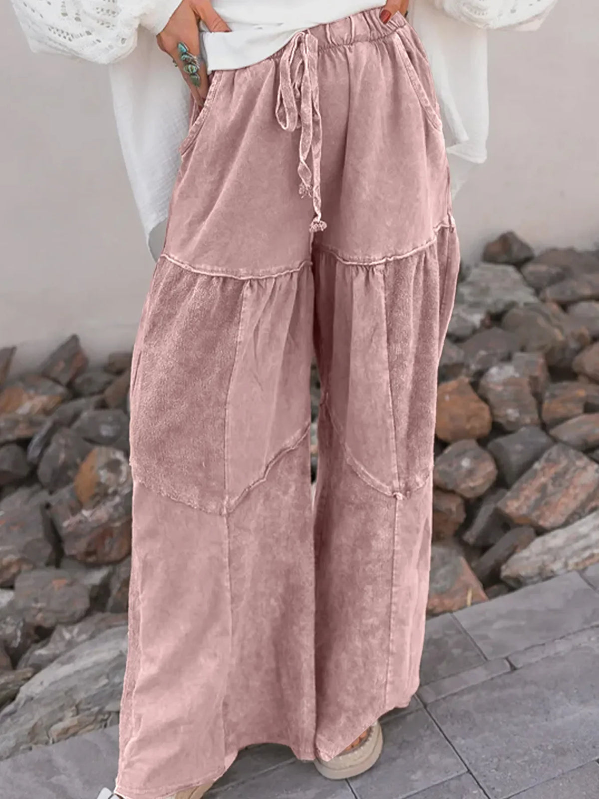 City Ease Wide Leg Patchwork Pants