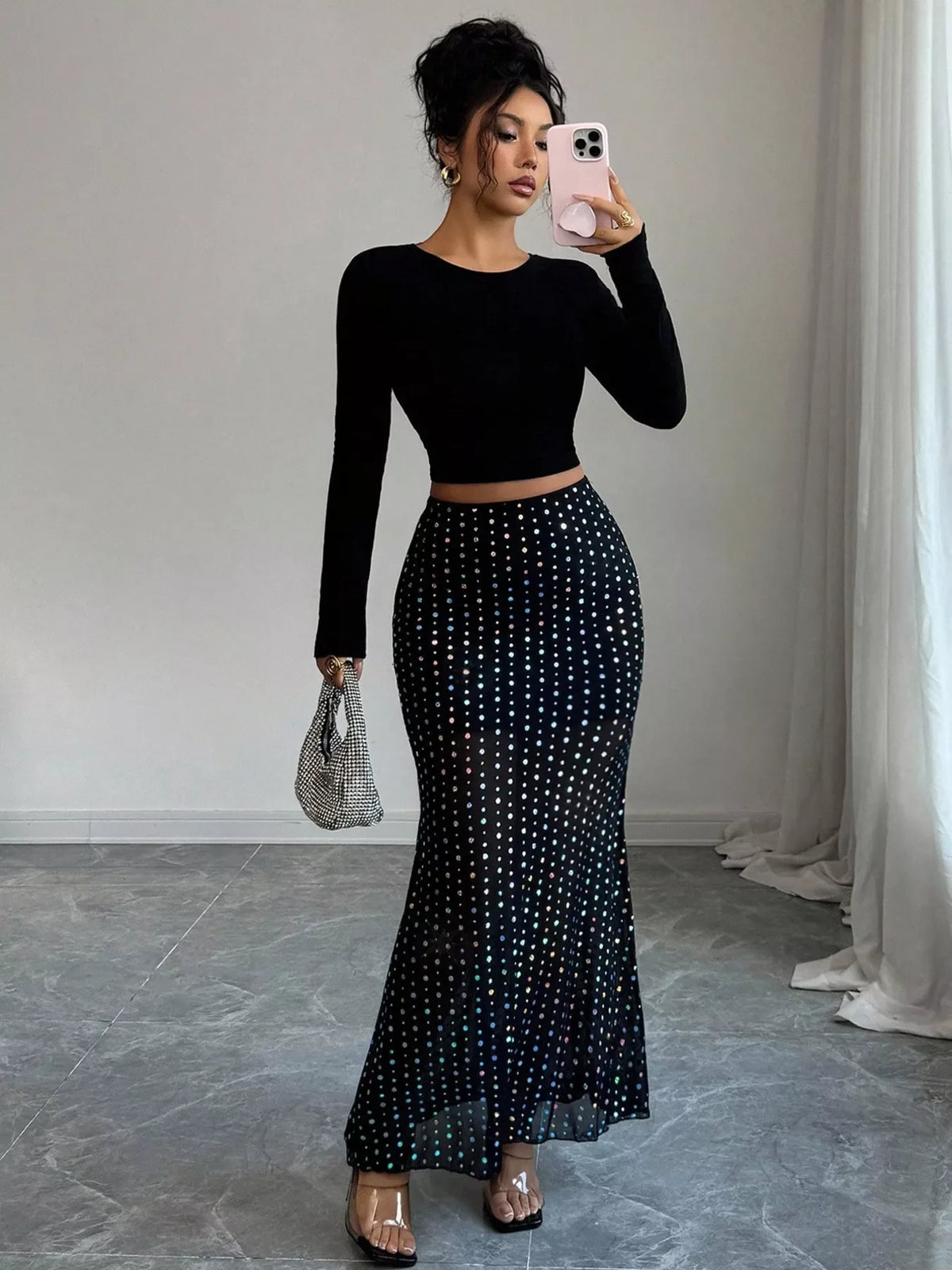Chic Whimsy Polka Dot Maxi Skirt