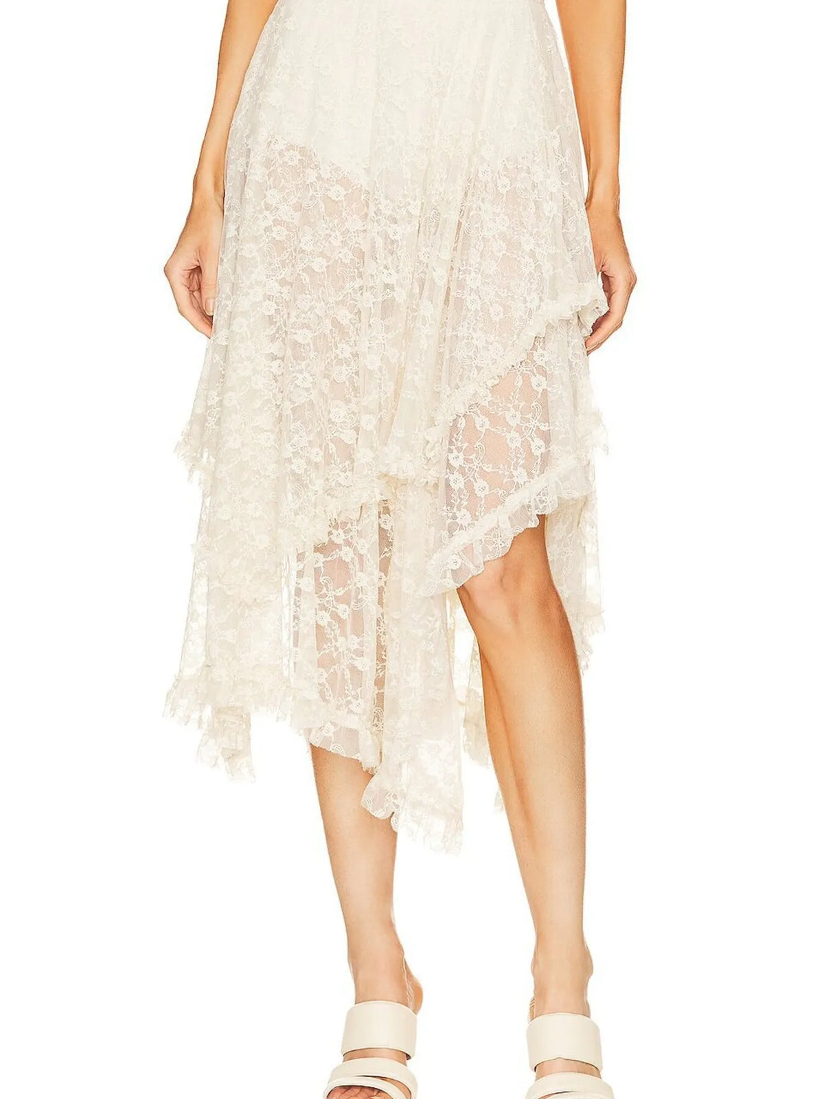 Dusk & Dawn Asymmetrical Lace Midi Skirt