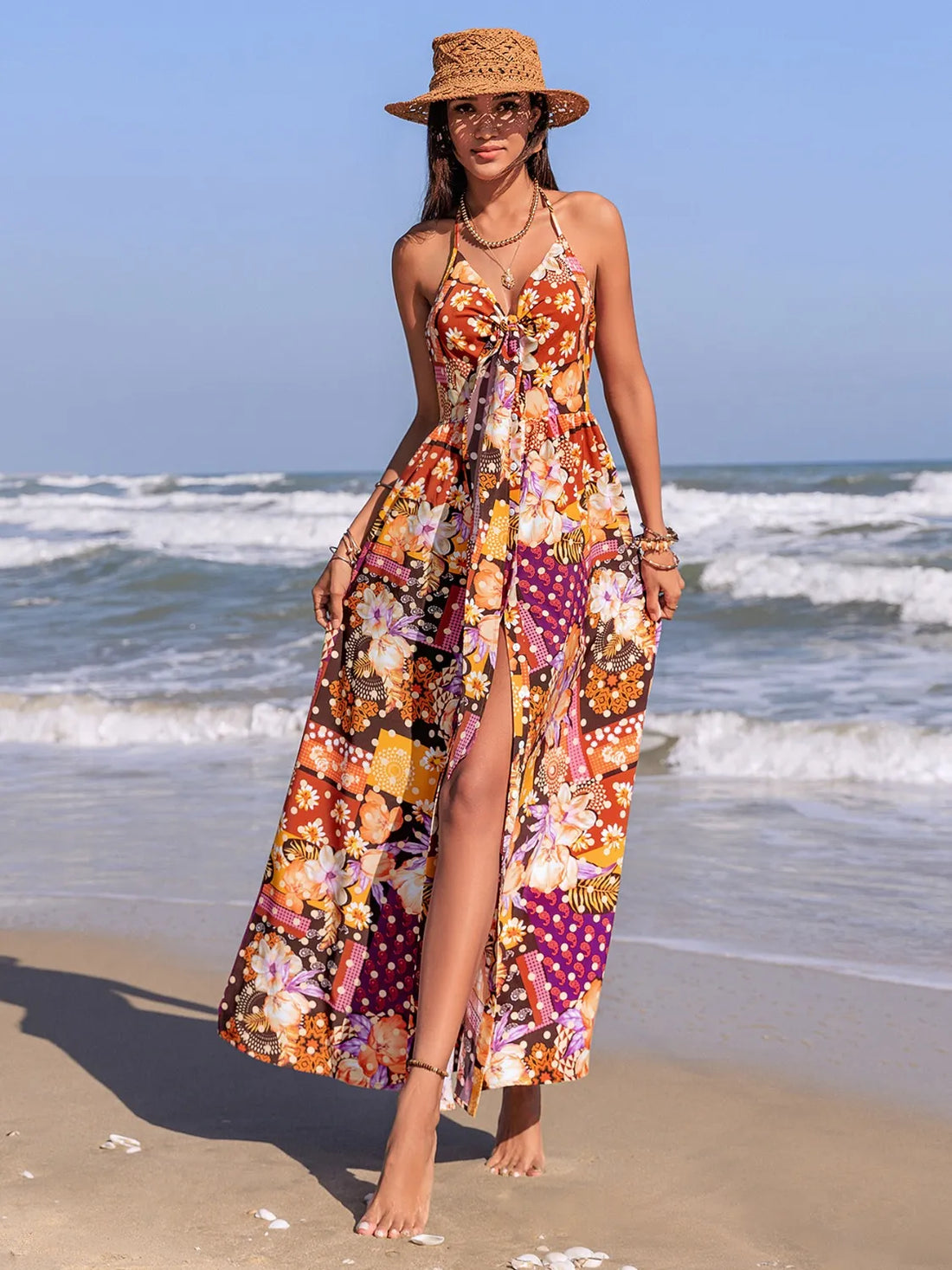 Brooklyn Bloom Printed Halter Neck Dress