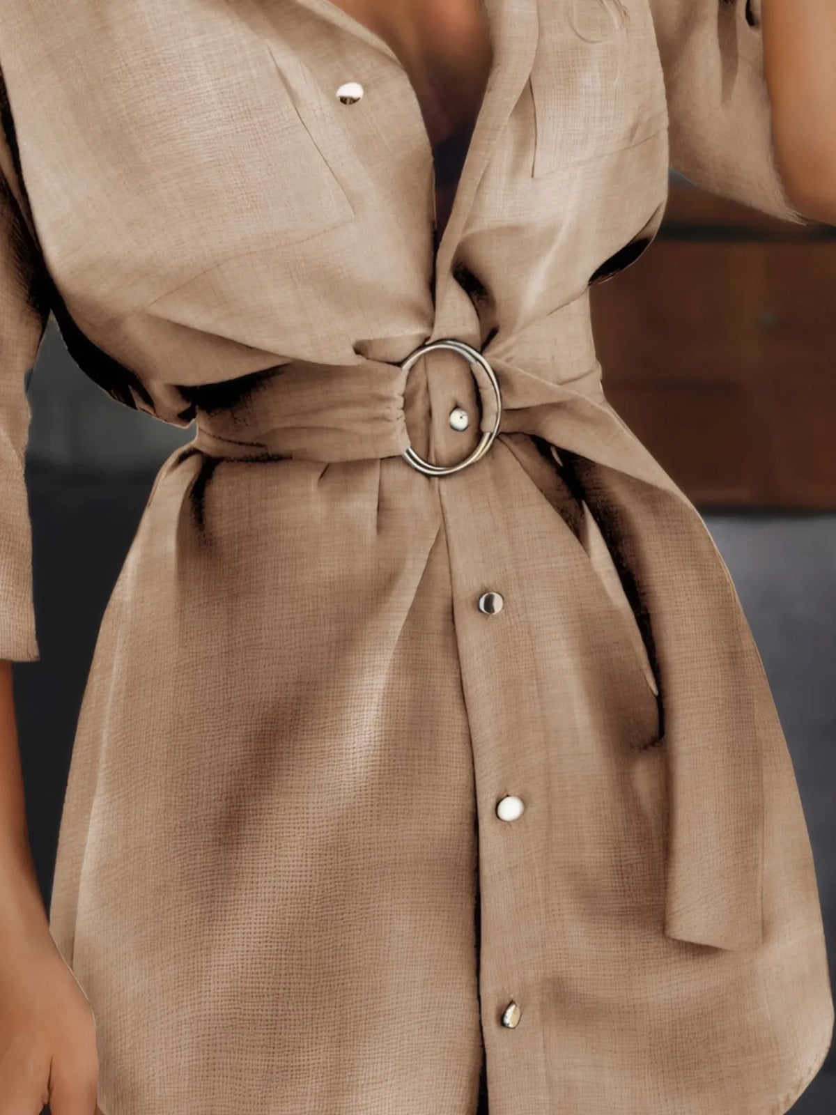 City Classic Button-Front Belted Shirt Dress