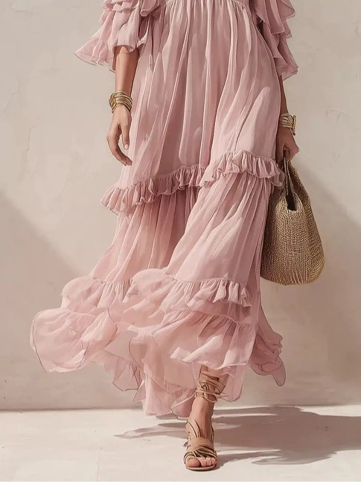 Amalfi Dreams Cold-Shoulder Ruffled Maxi Dress