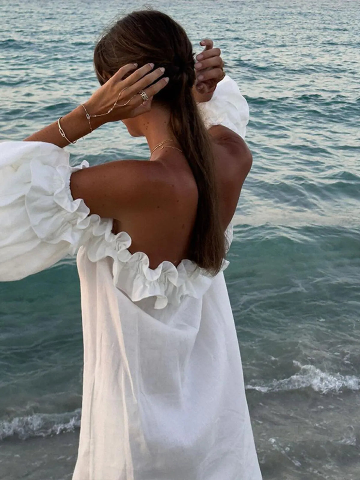 Santorini Sunset Off-Shoulder Dress