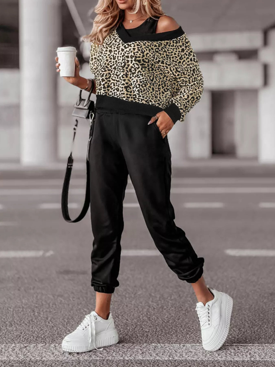 Urban Leopard Print Sweatshirt & Pants Set