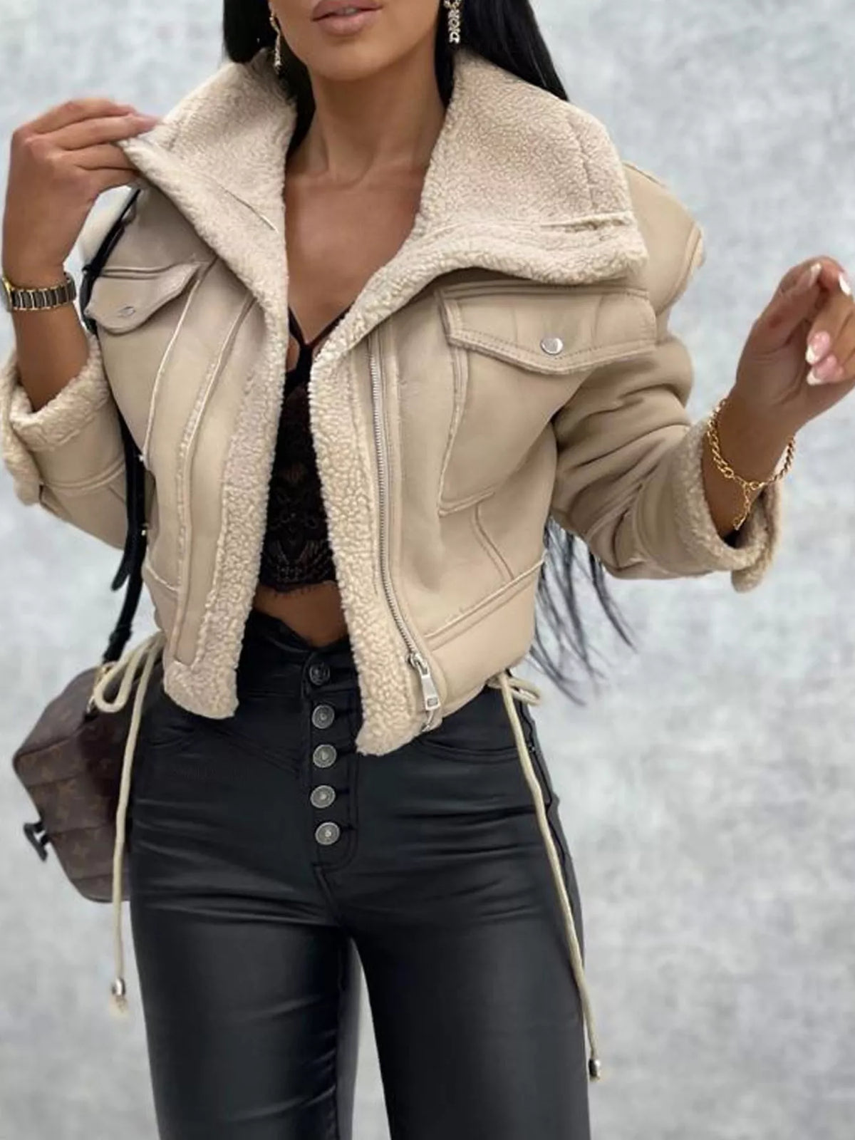 Ridge Contrast Sherpa Cropped Jacket