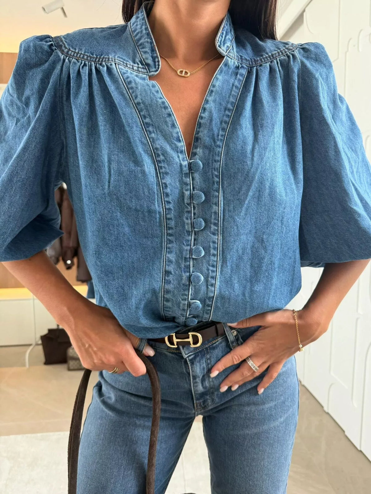 Brooklyn Belle Puff Sleeve Denim Top