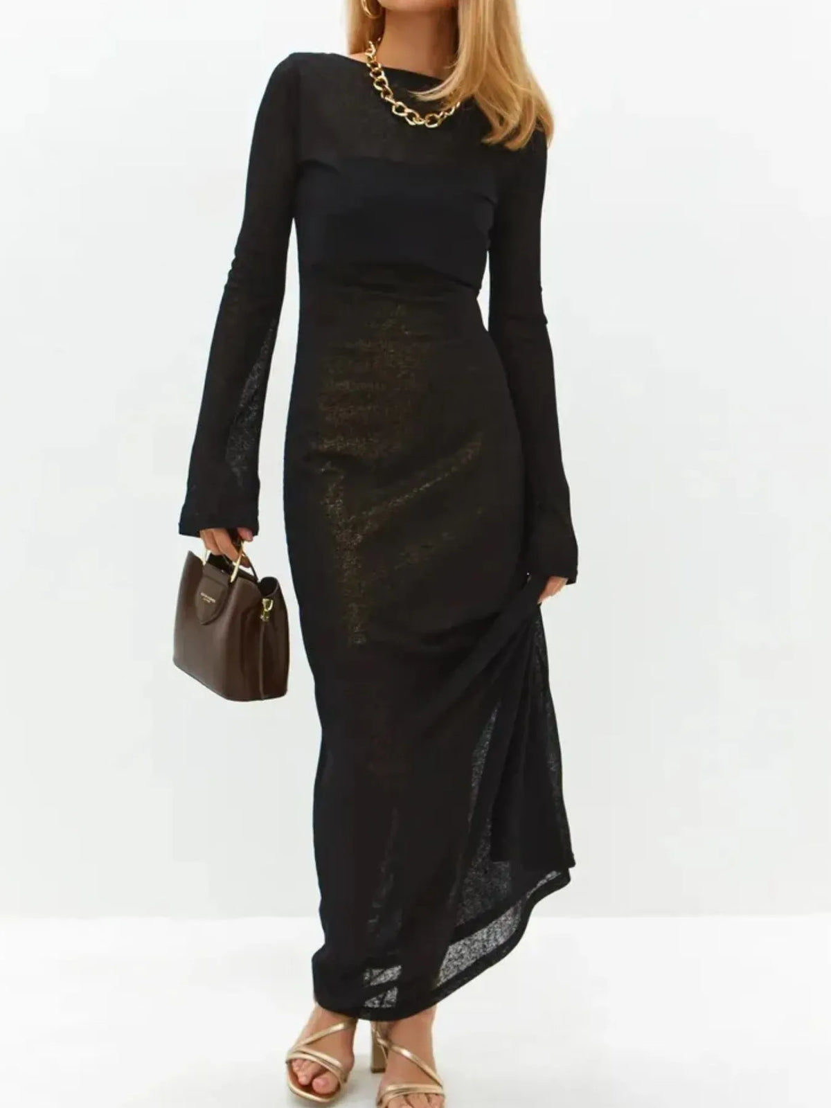 Midnight Drift Backless Maxi Cover-Up