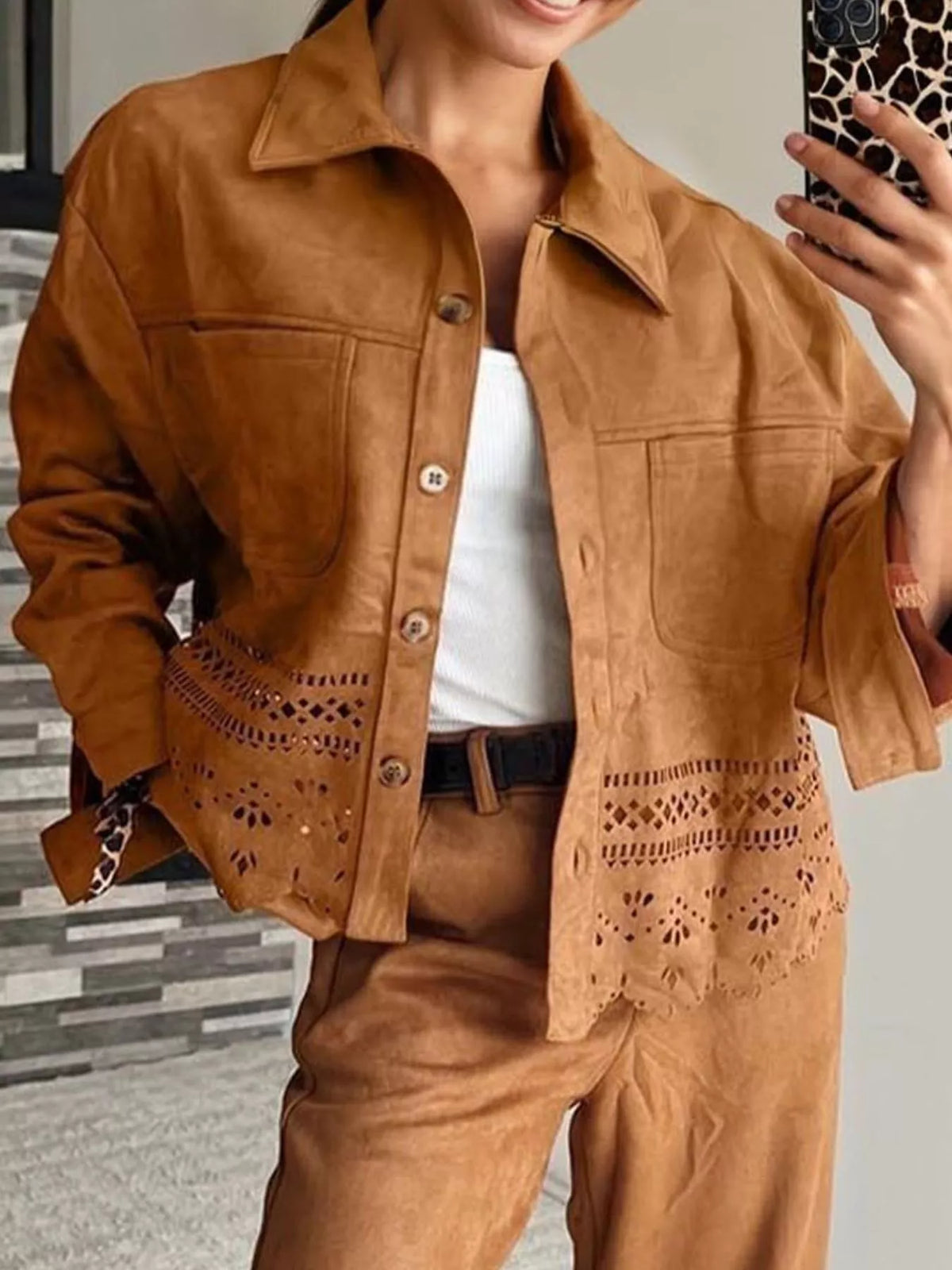 Canyon Cutout Faux Suede Jacket