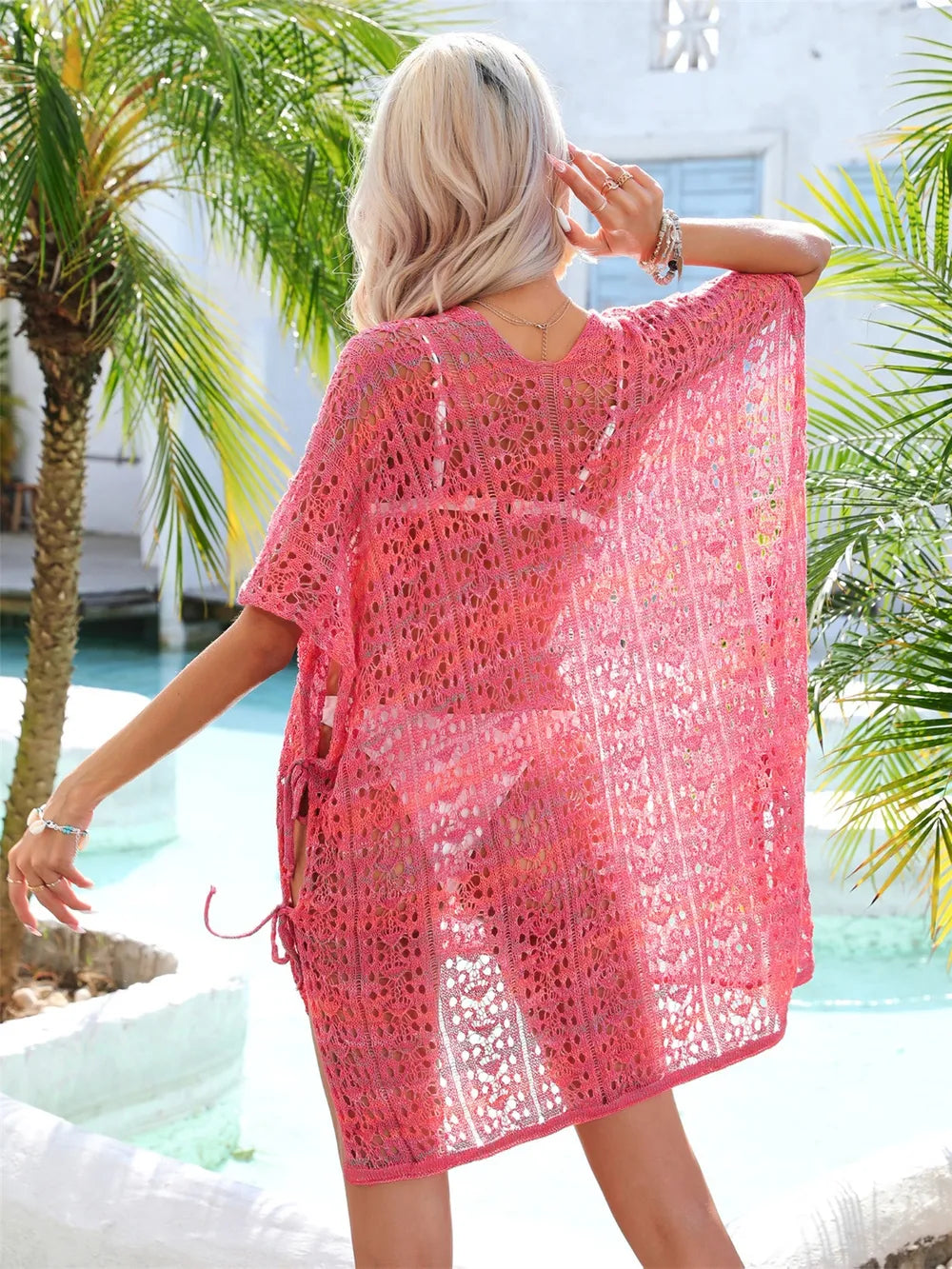 Ocean Muse Slit Openwork V-Neck Cover Up