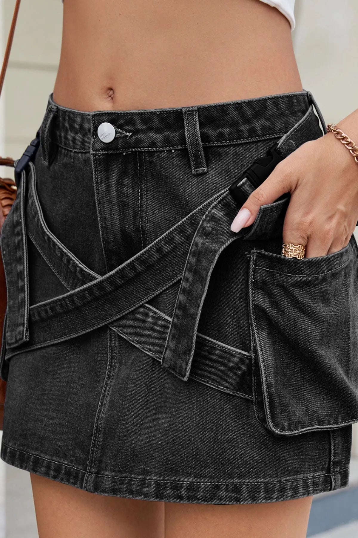 Crossline Edge Denim Mini Skirt