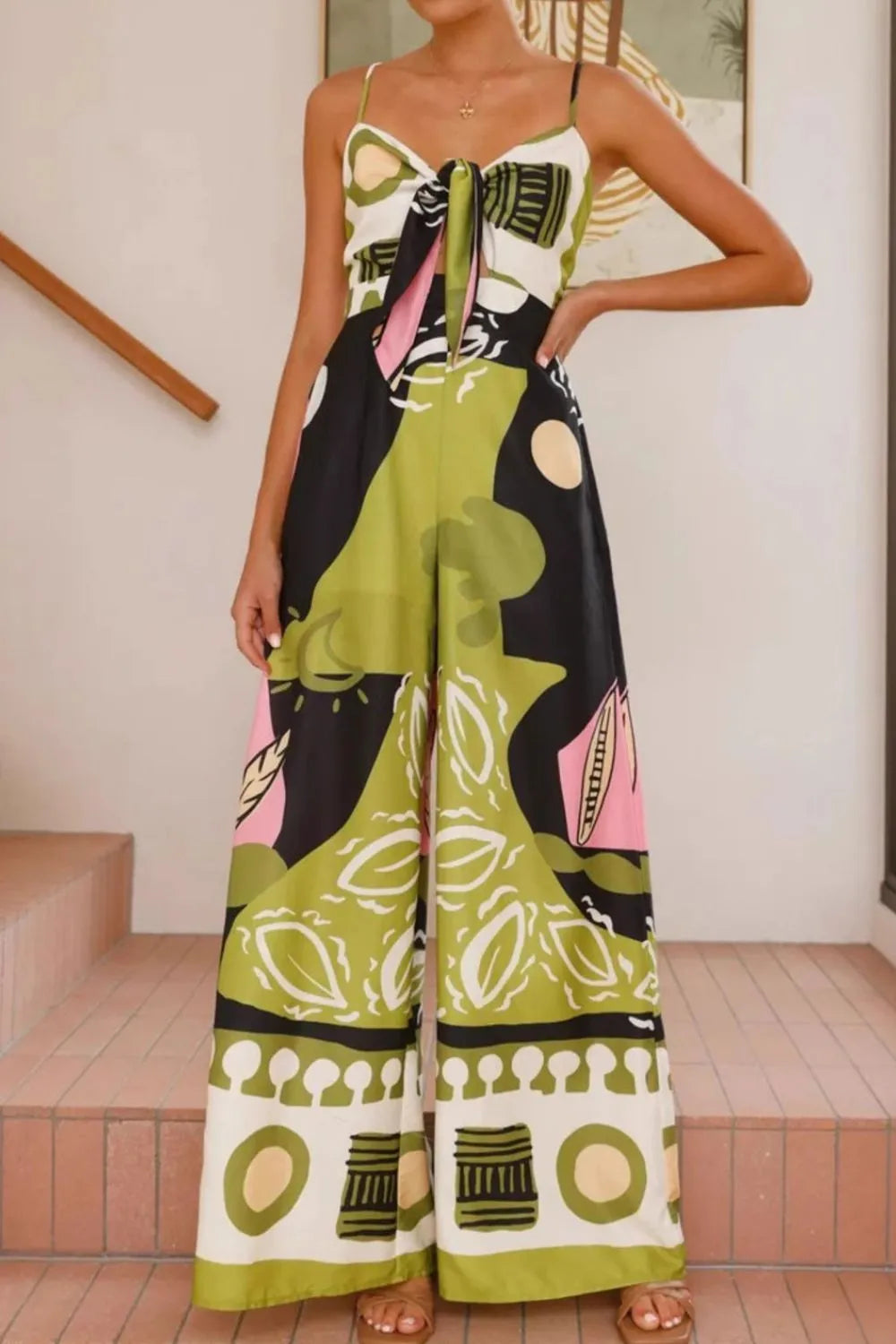 Unique Printed Sweetheart Neck Jumpsuit