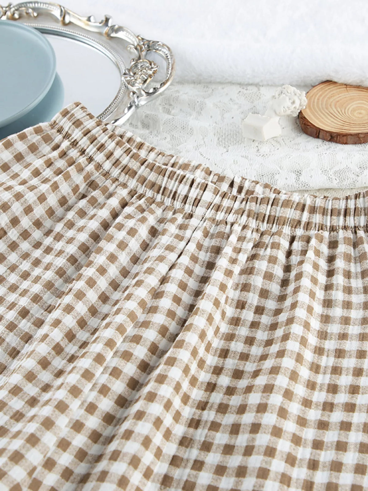 City Ease Gingham Ruffle-Trim Top & Pants Set