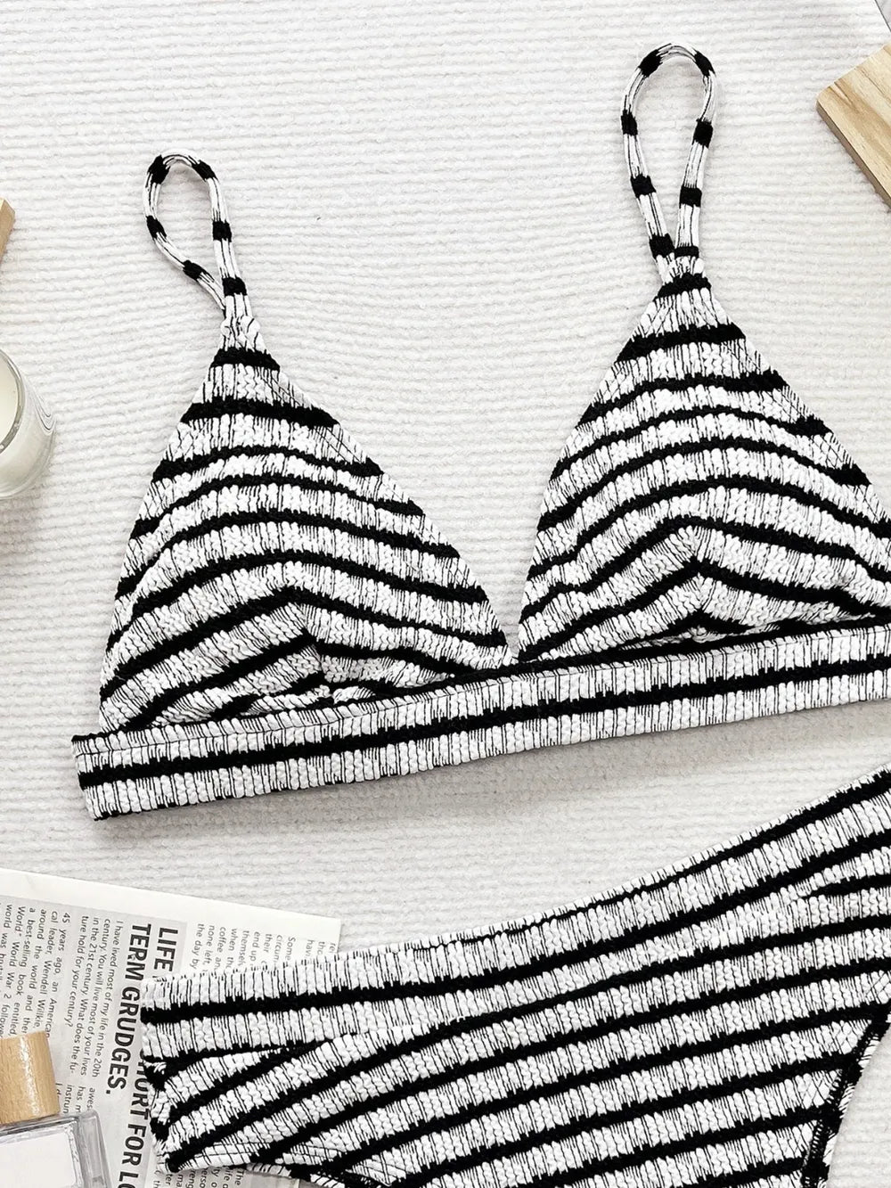Harbor Stripe V-Neck Two-Piece Swim Set