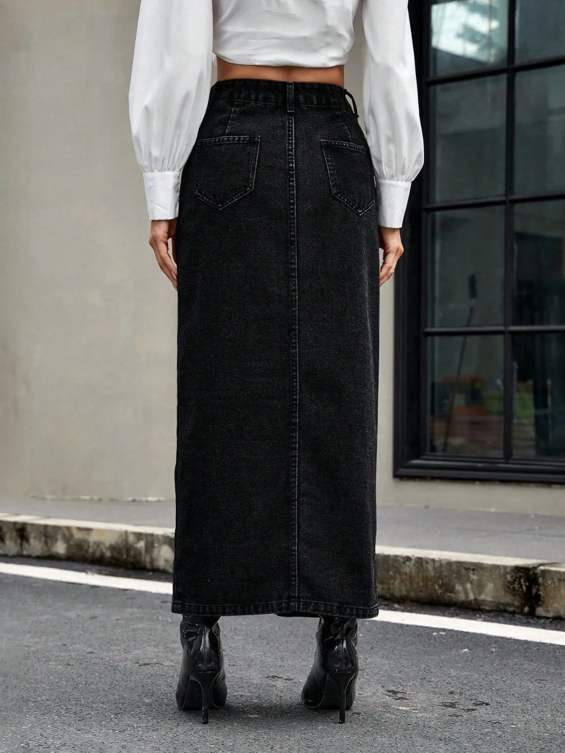 Downtown Muse Button Front Denim Skirt