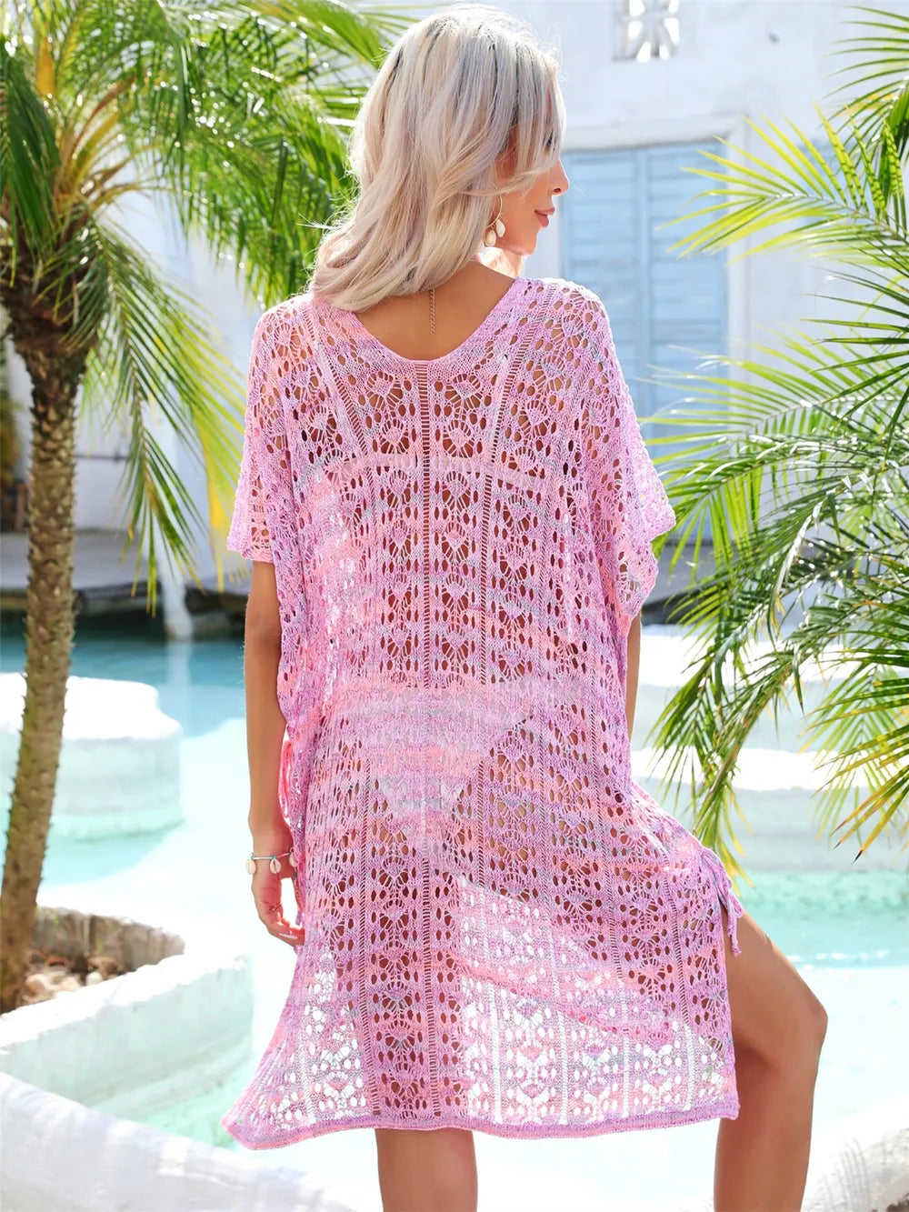 Ocean Muse Slit Openwork V-Neck Cover Up