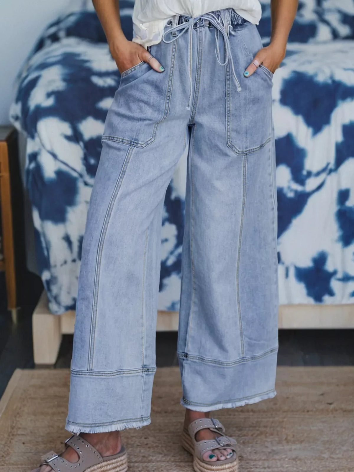 Downtown Drawstring Raw Hem Jeans