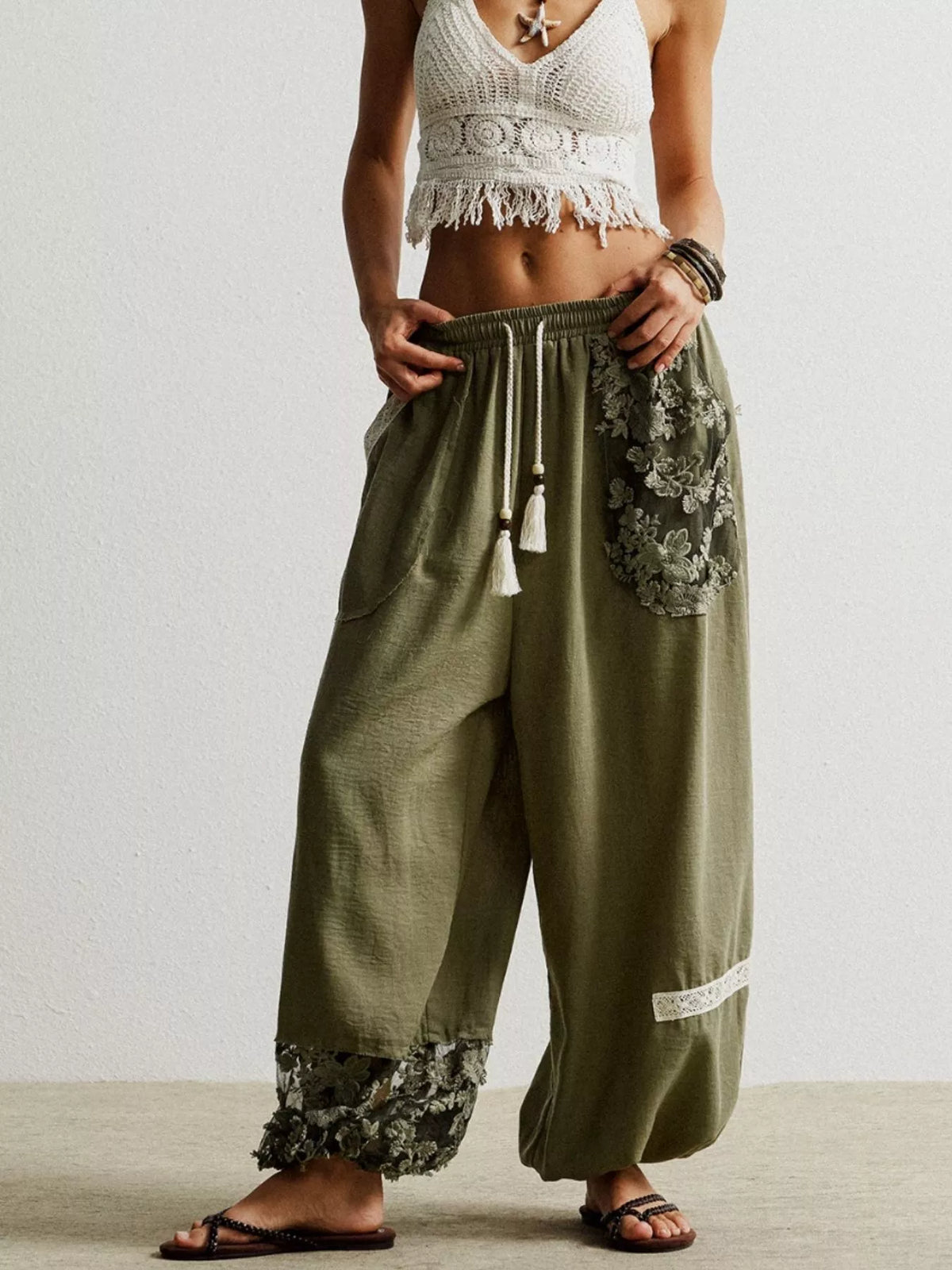 Bohemian Grace Lace Detail Harem Pants