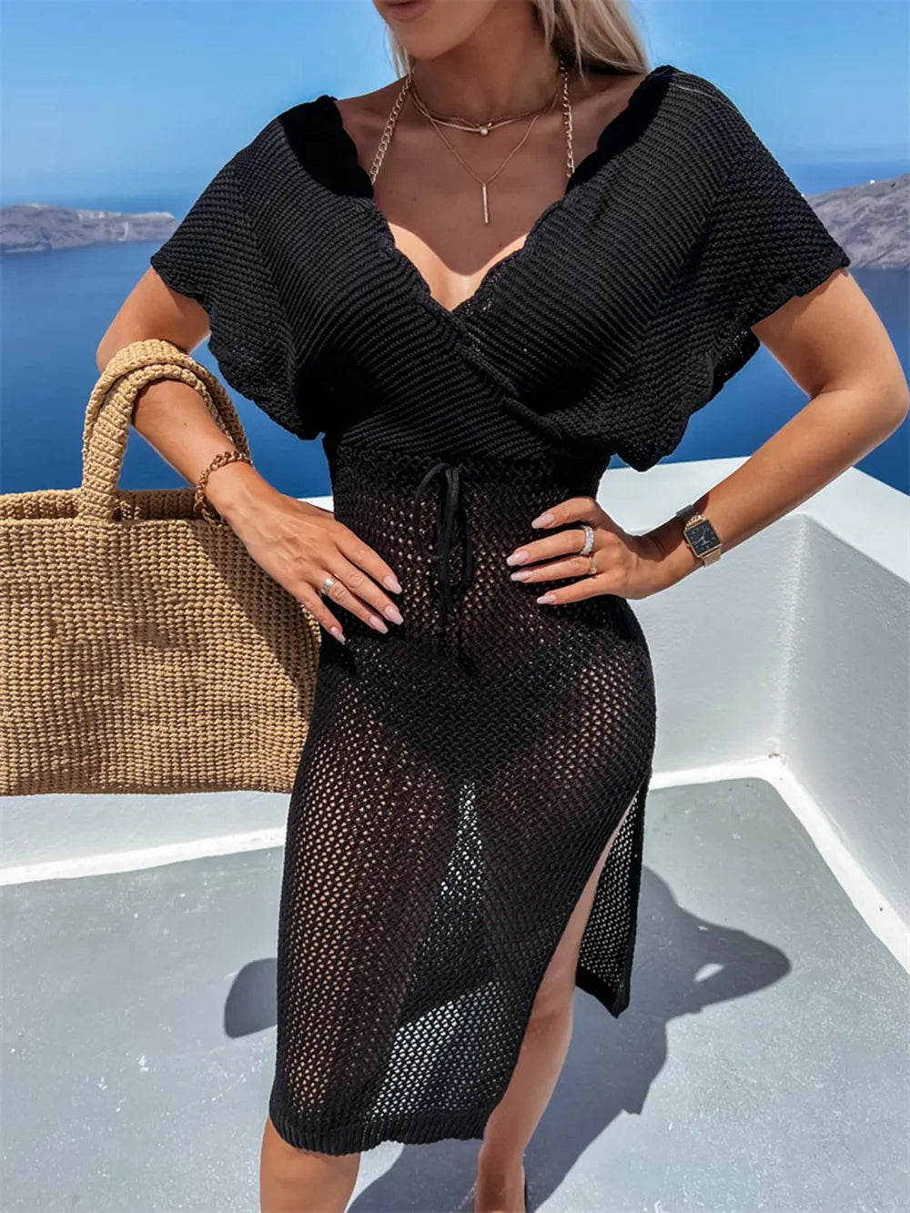 Sunlit Wrap Slit Cover-Up Dress
