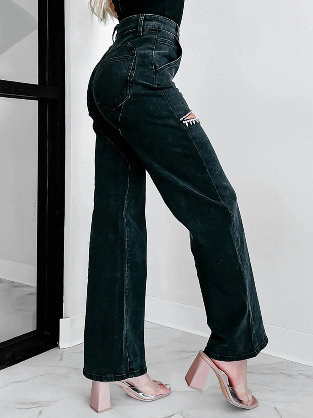Downtown Drift Distressed Wide-Leg Jeans