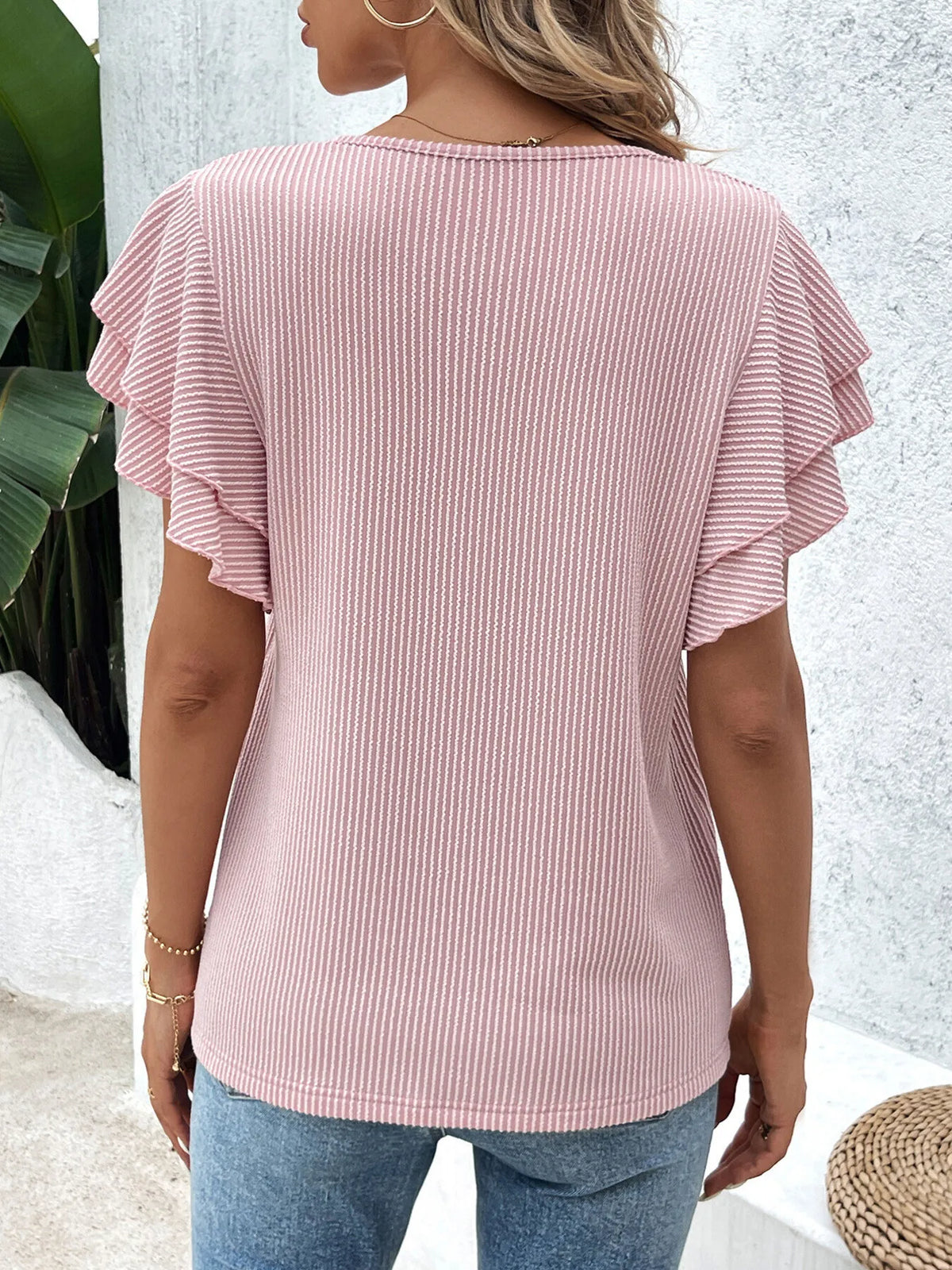 Blush Hour Ribbed Flutter Tee