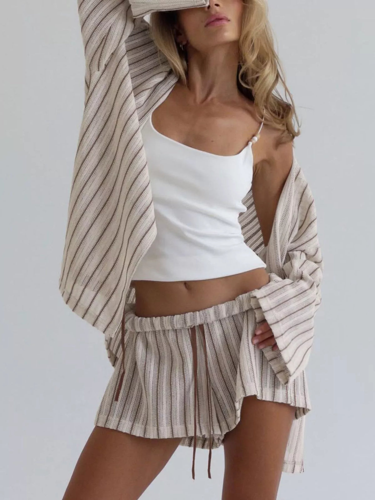 Sunday Muse Striped Tied Top & Shorts Set