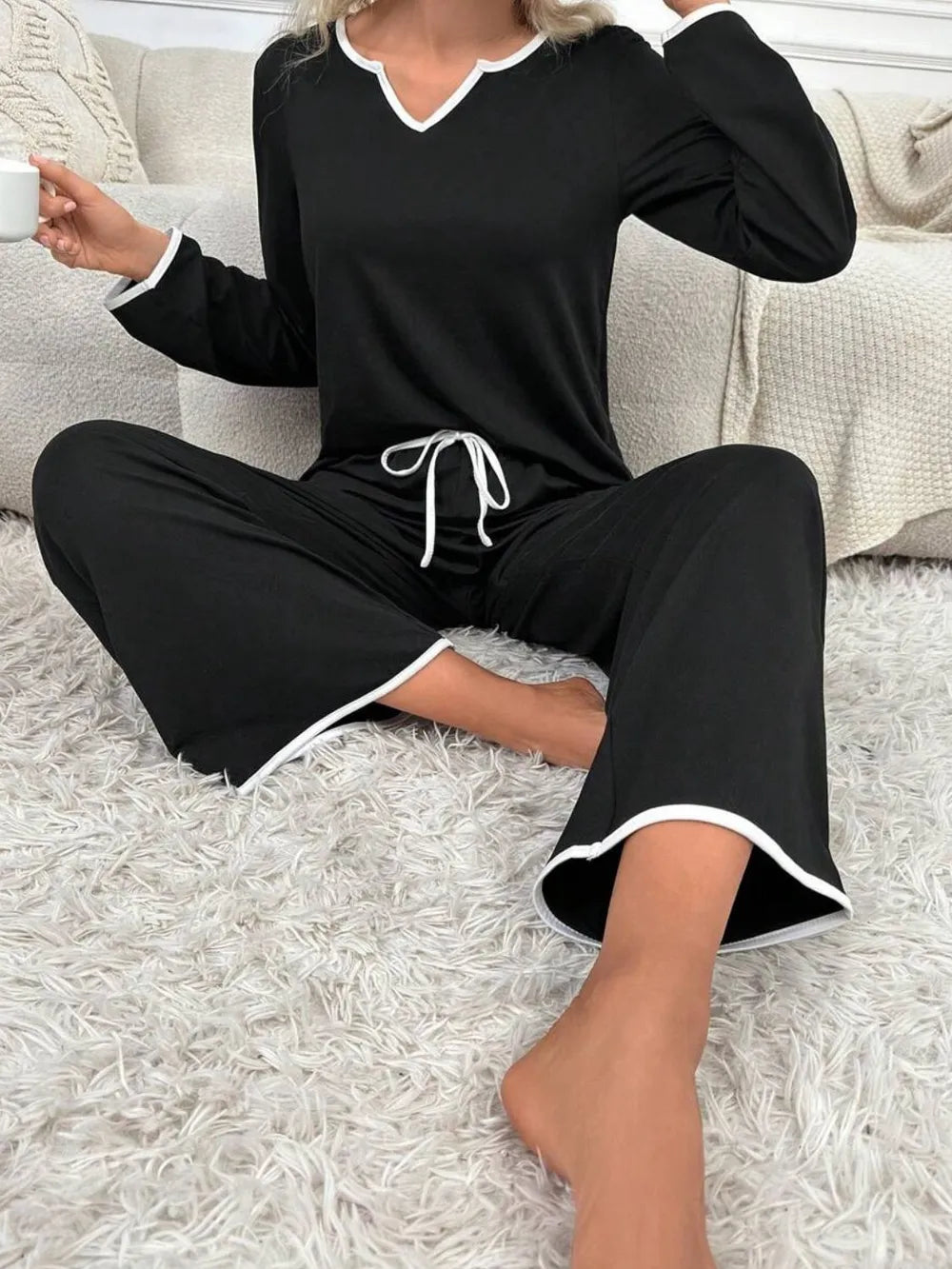 Loft Living Contrast Trim Top & Pants Set