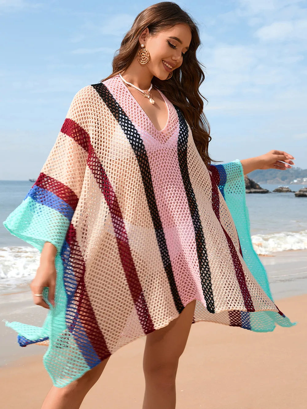 Ocean Muse Color Block Plunge Cover-up