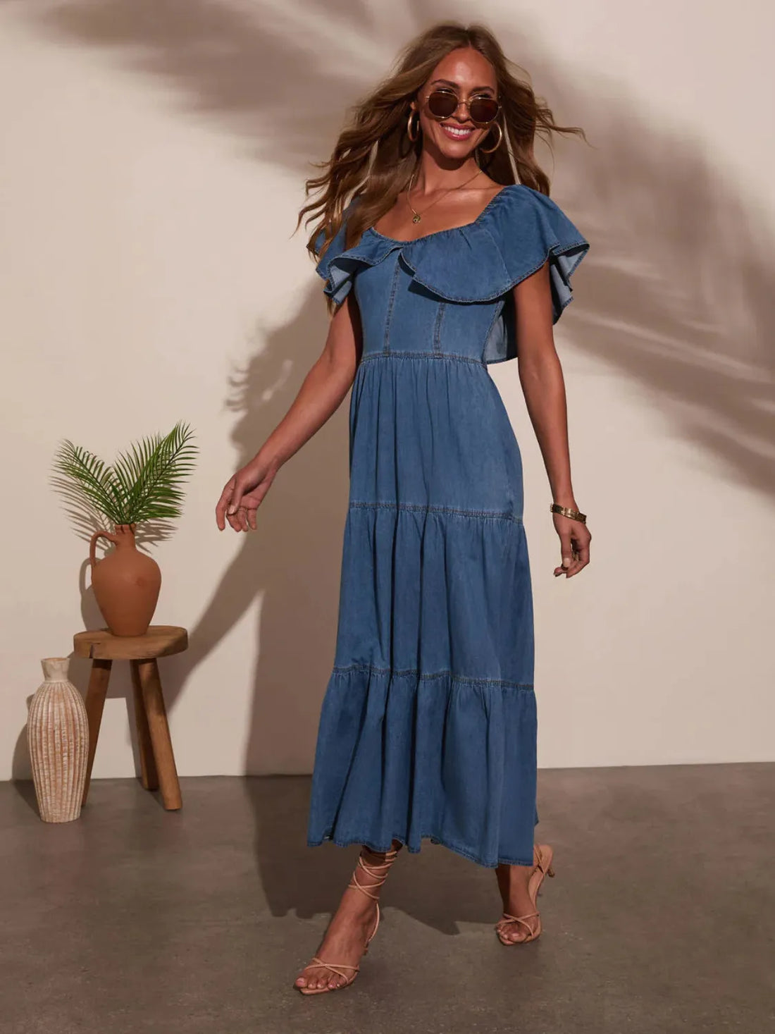 Coastal Muse Off-Shoulder Denim Dress
