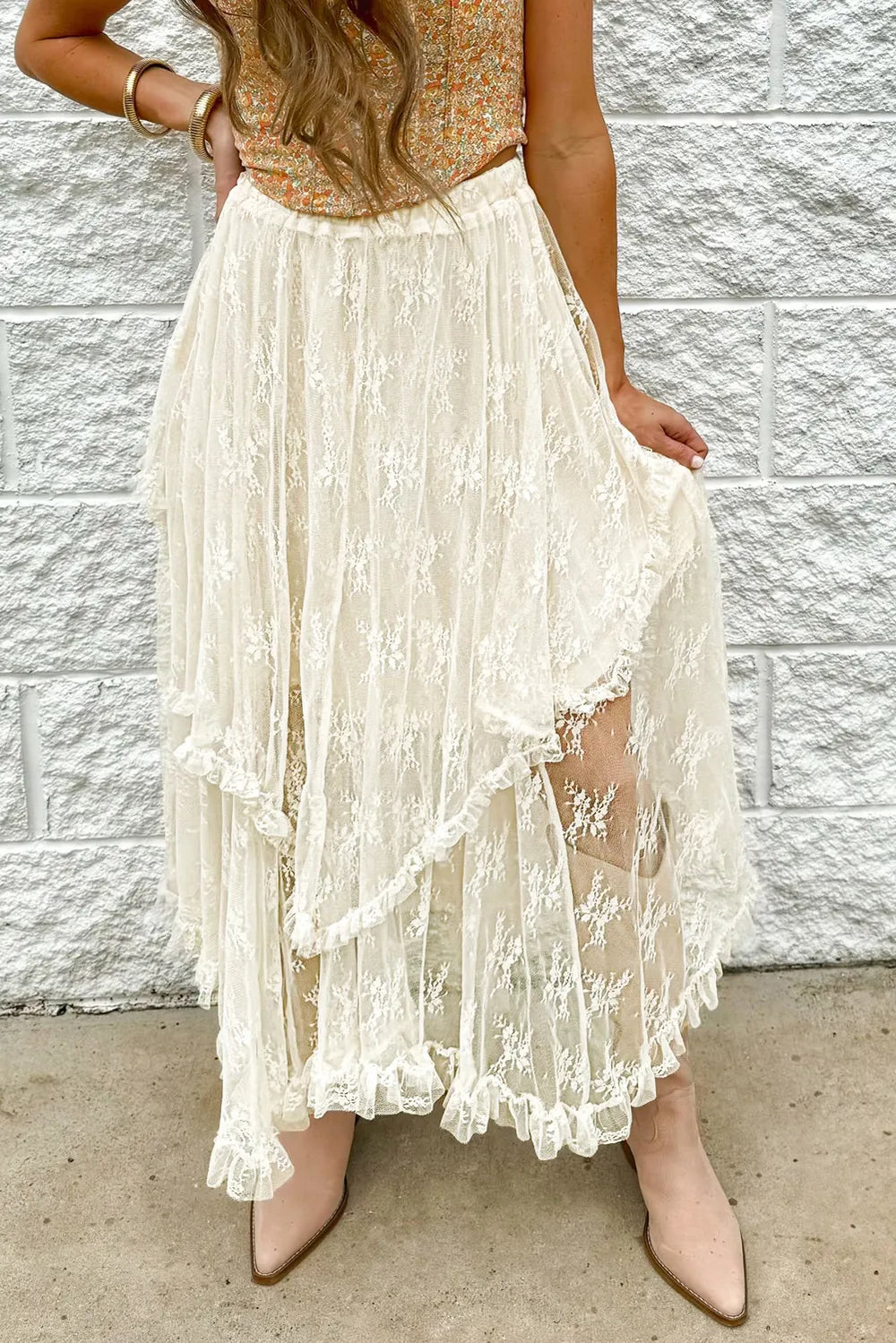 Harbor Grace Lace Tiered Midi Skirt