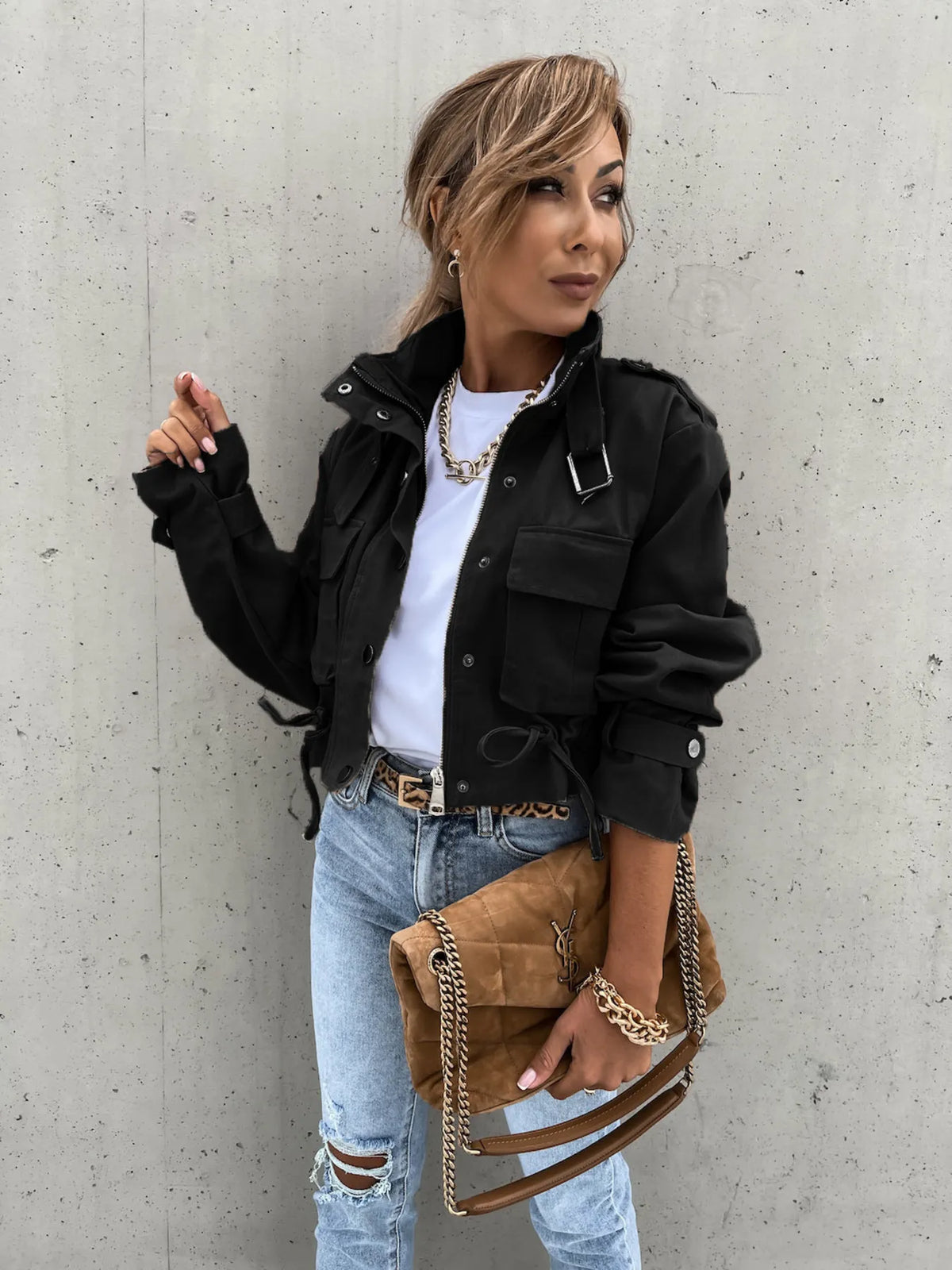 Noir Muse Snap Down Long Sleeve Jacket