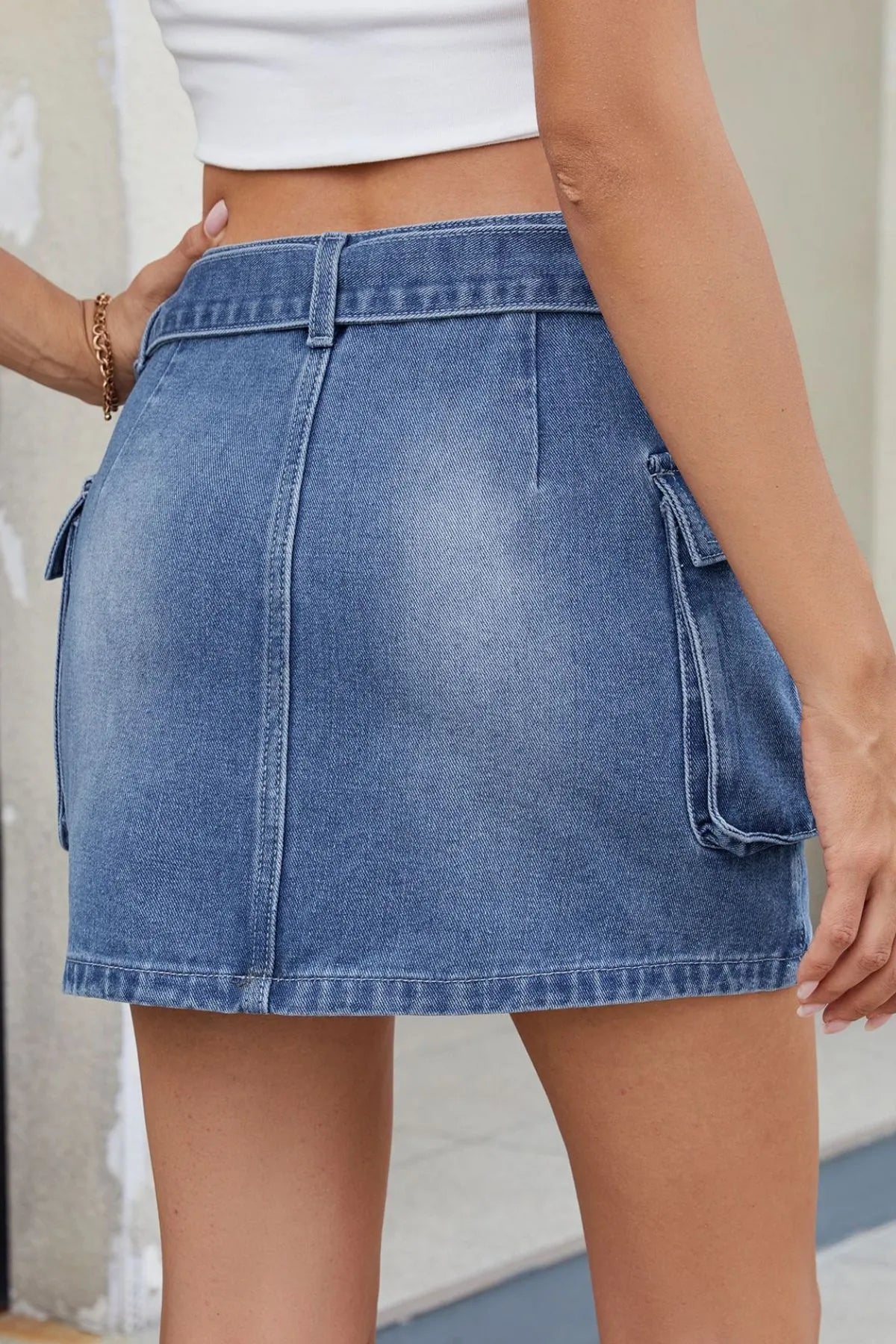 Crossline Edge Denim Mini Skirt